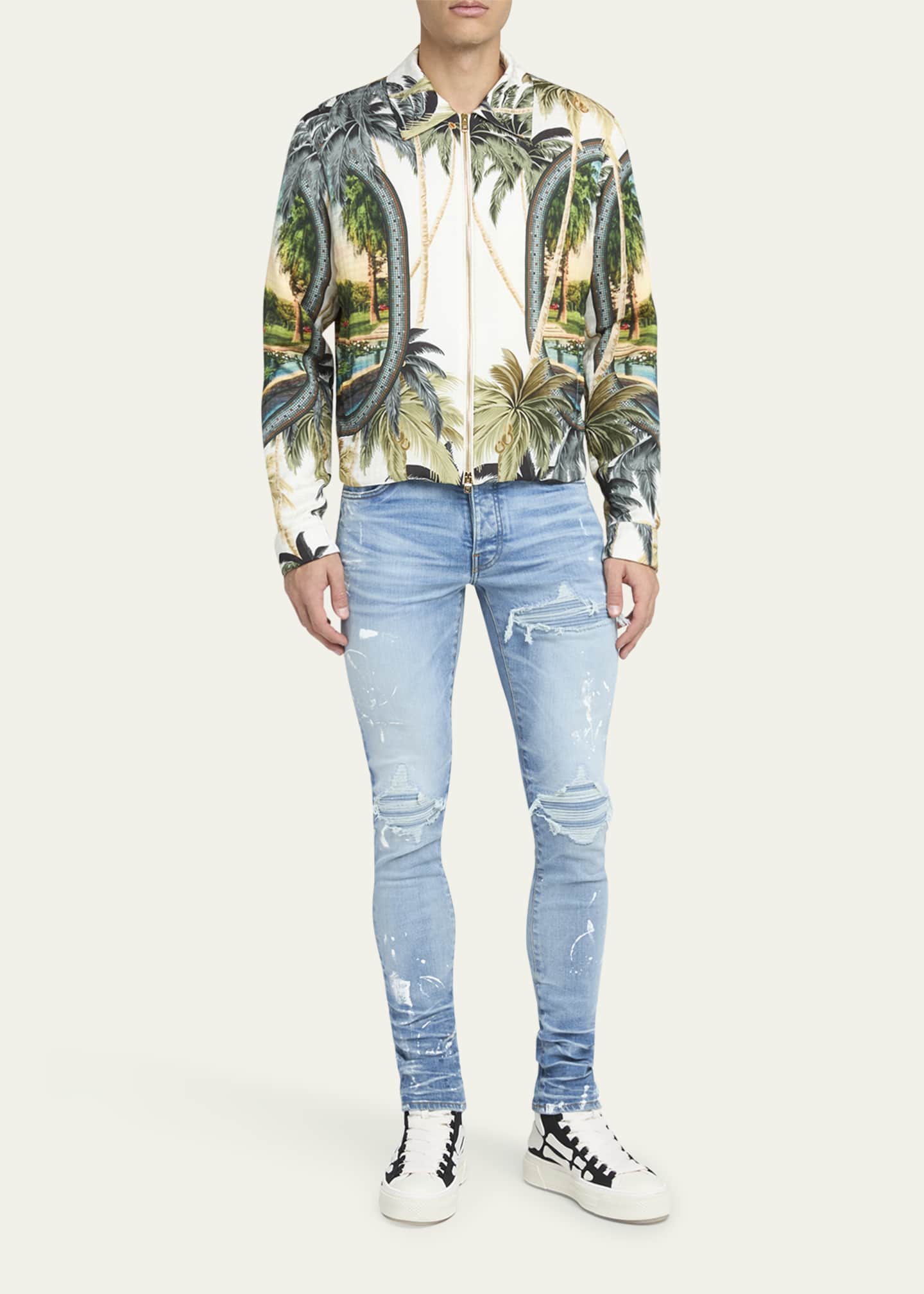 Amiri Men's Skel Court Canvas and Leather High-Top Sneakers Image 3 of 6