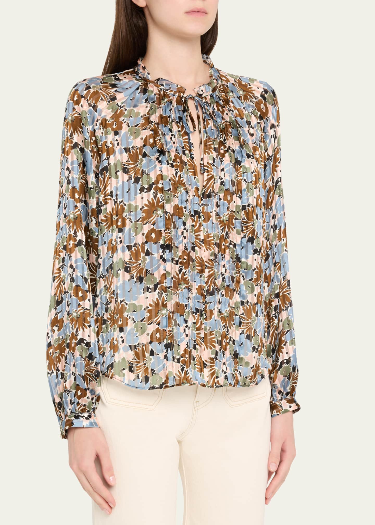 Linds Floral Silk Blouse - Thumbnail 4