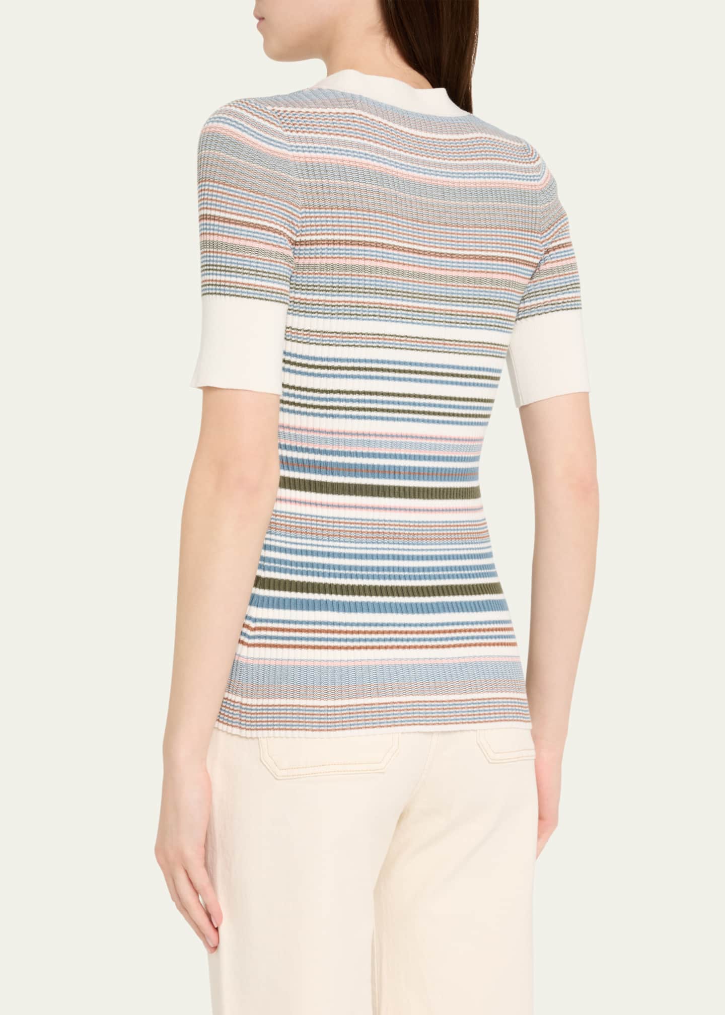 Veronica Beard Fawne Stripe Short-Sleeve Cardigan Image 3 of 5