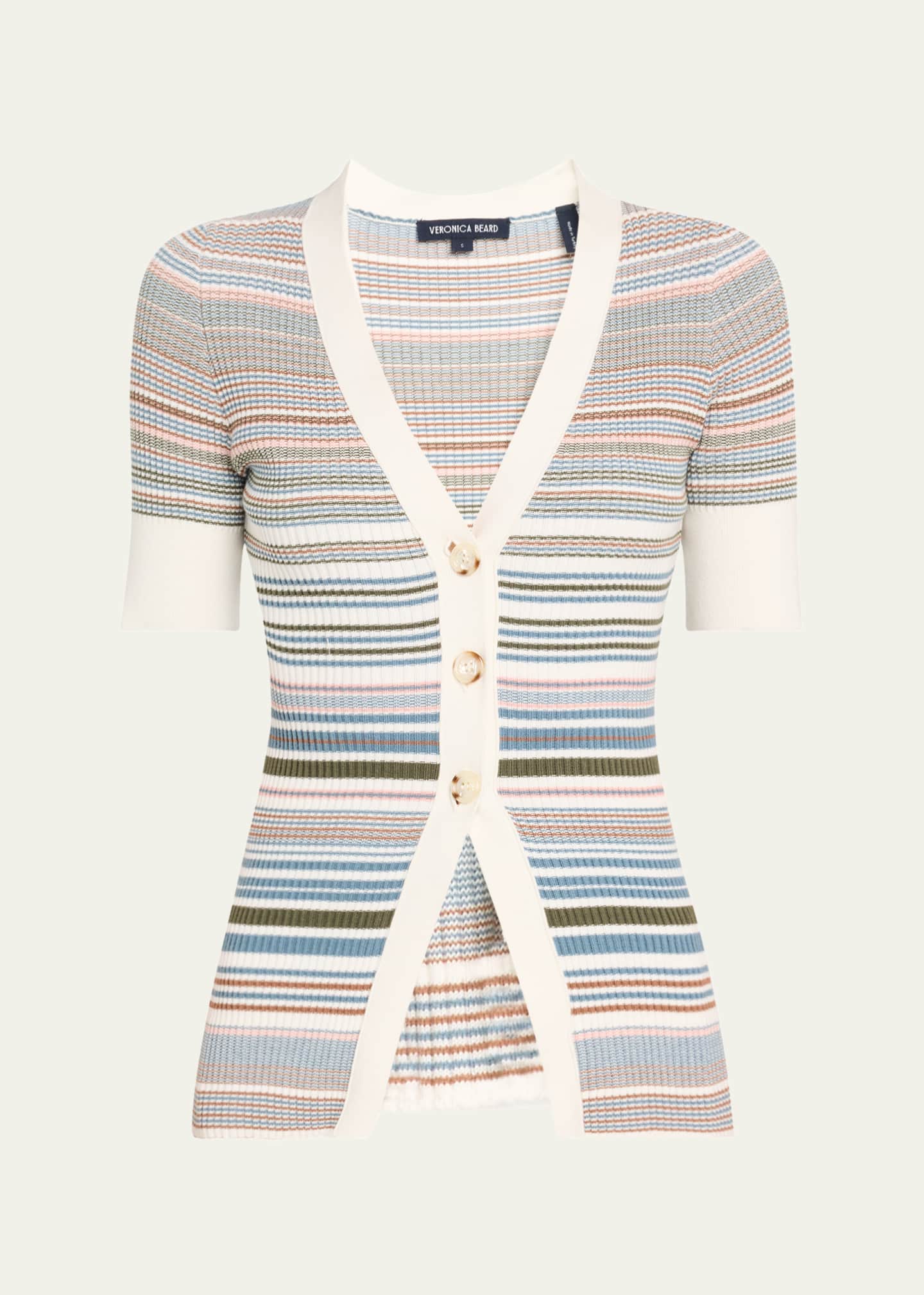 Veronica Beard Fawne Stripe Short-Sleeve Cardigan Image 1 of 5