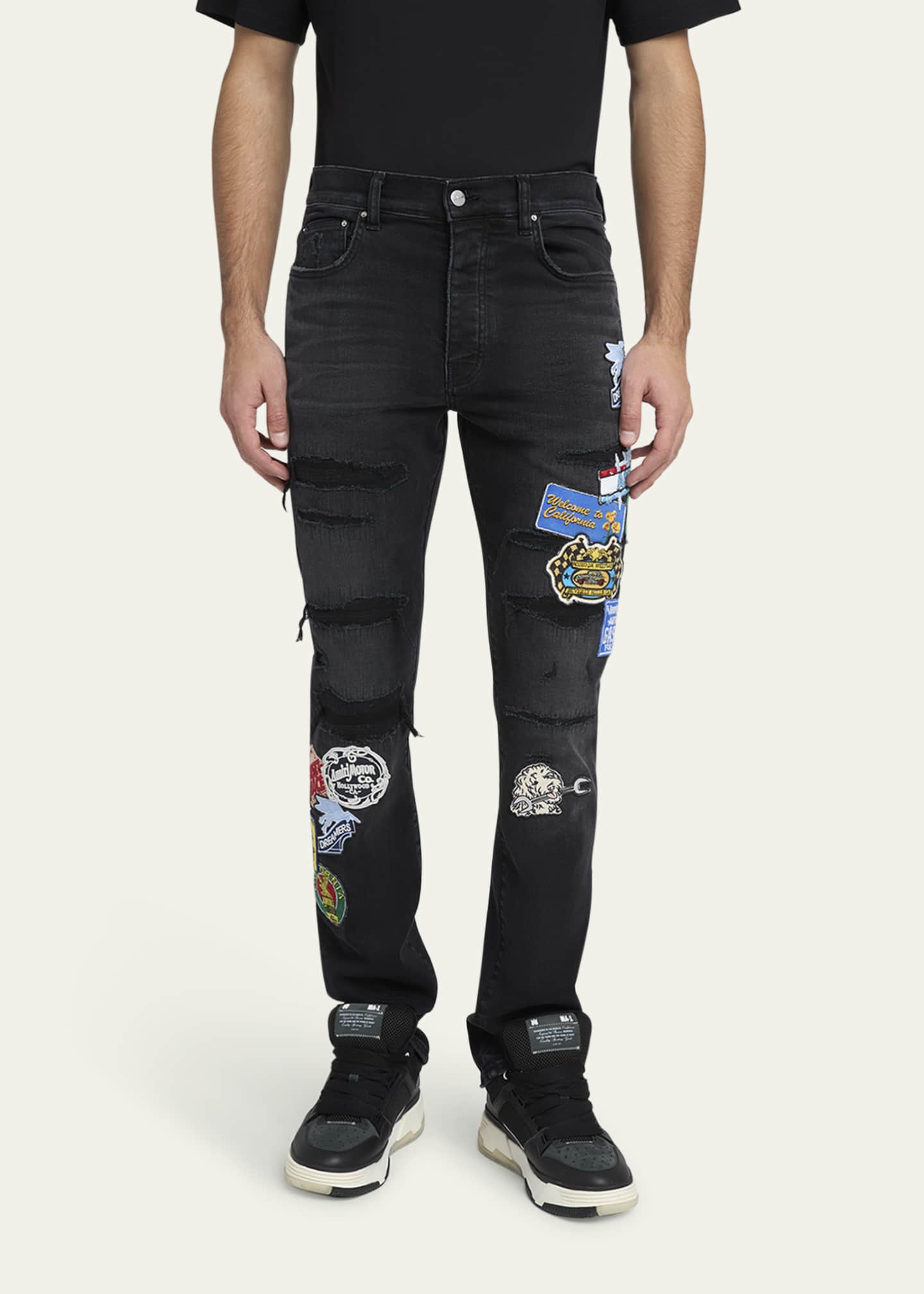 Amiri Men's Patchwork Slim-Fit Distressed Jeans Image 4 of 5