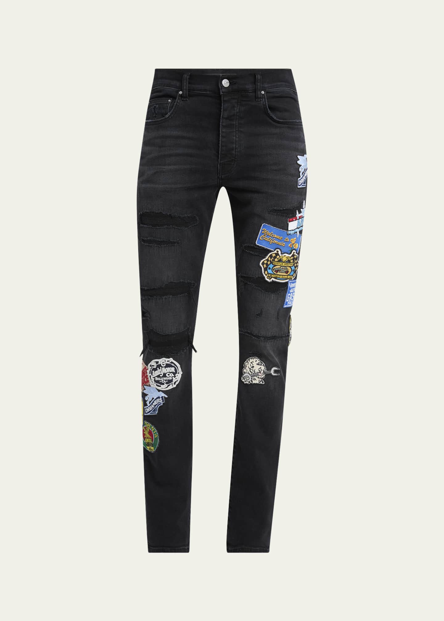 Amiri Men's Patchwork Slim-Fit Distressed Jeans Image 1 of 5