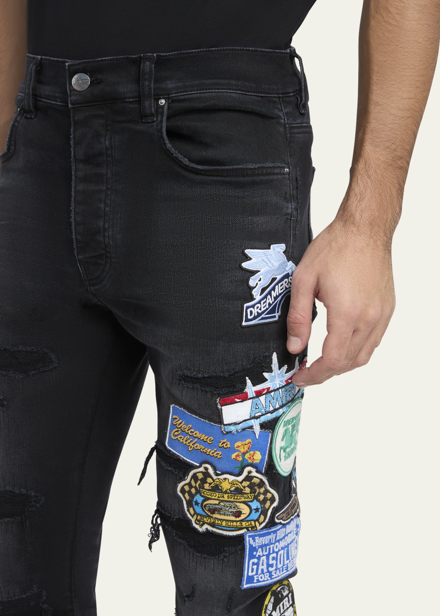 Amiri Men's Patchwork Slim-Fit Distressed Jeans Image 5 of 5