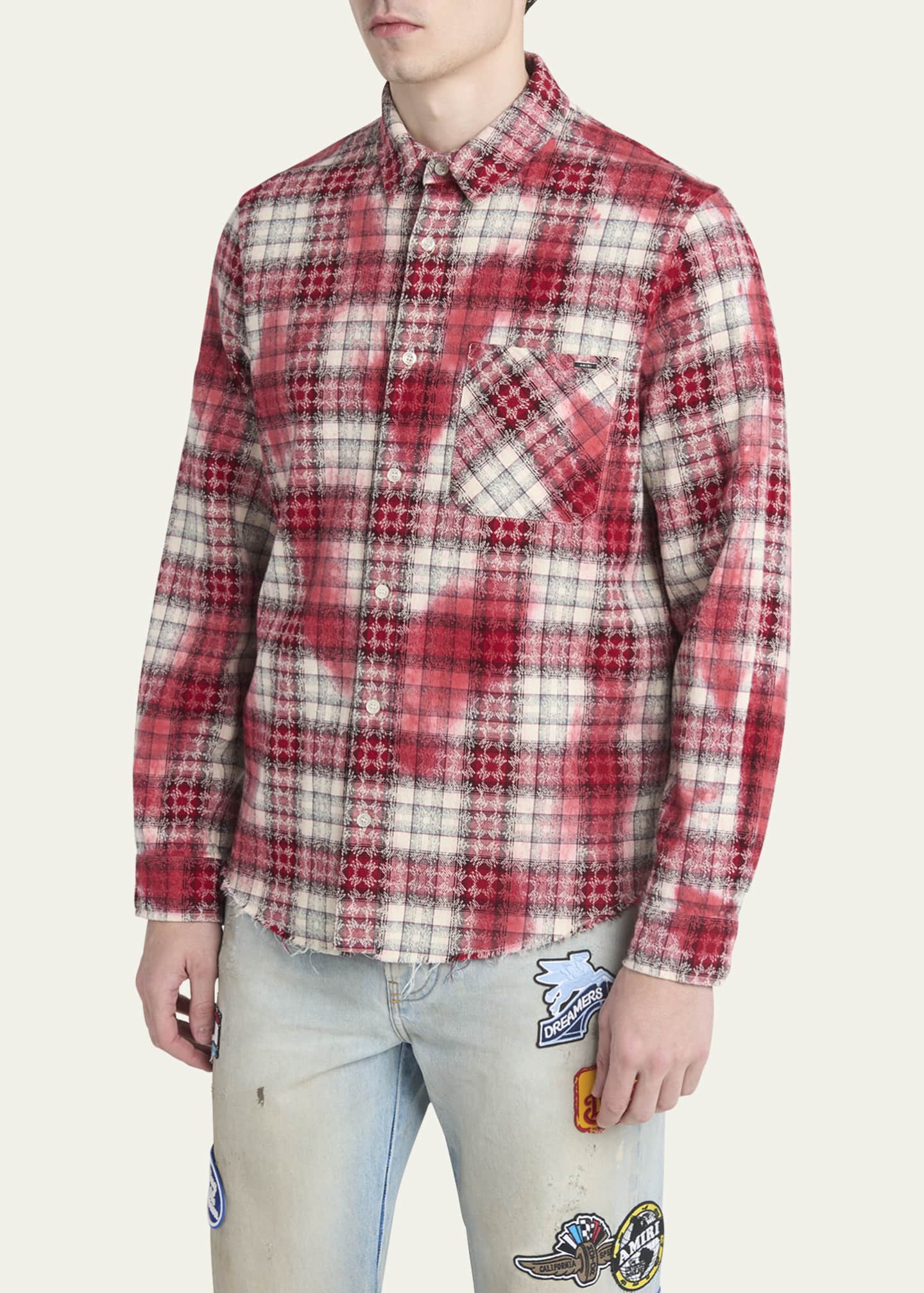 Amiri Men's MA Quad Bleached Plaid Flannel - Bergdorf Goodman