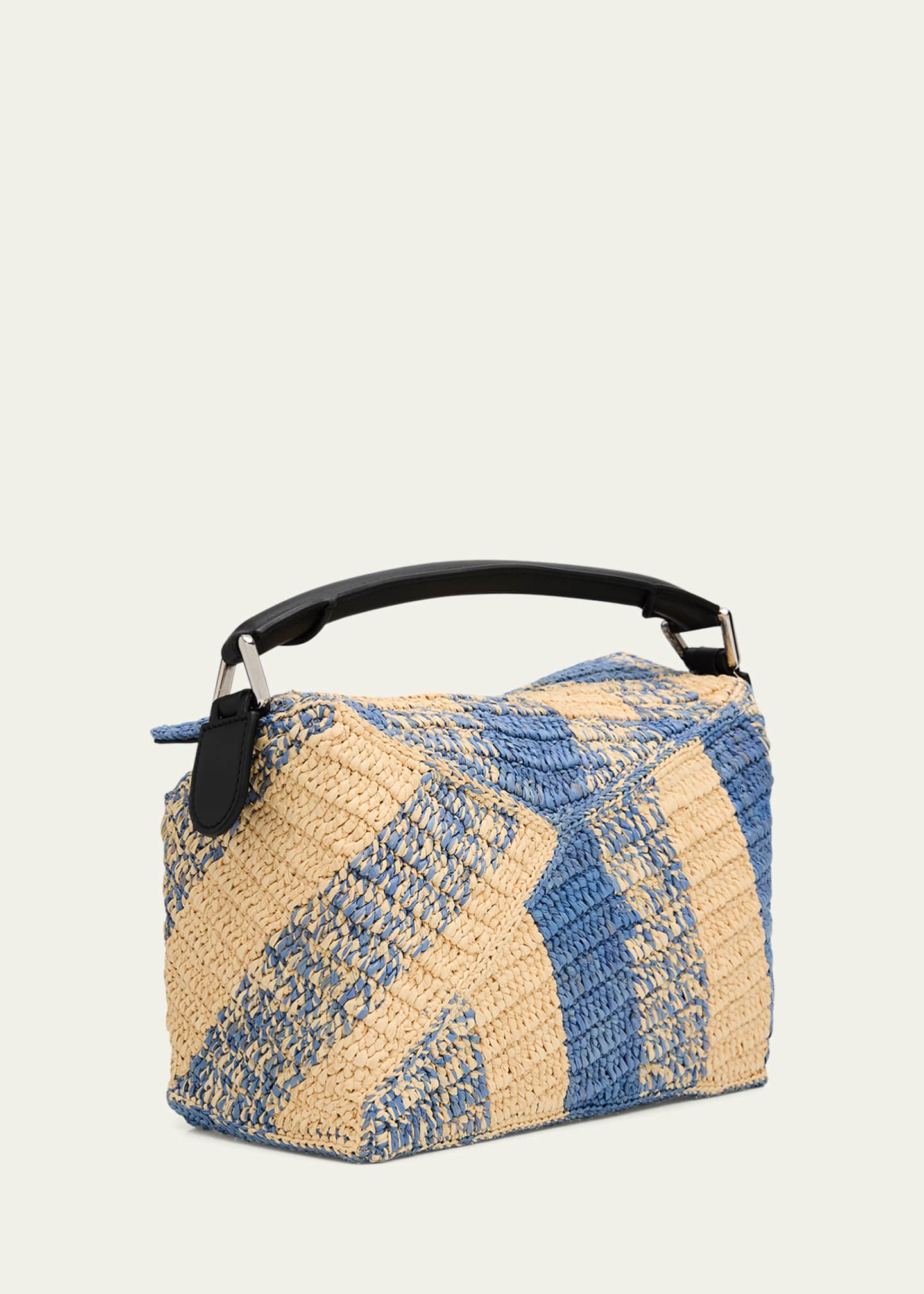 Loewe x Paula’s Ibiza Small Puzzle Edge Shoulder Bag in Gingham Raffia Image 3 of 6