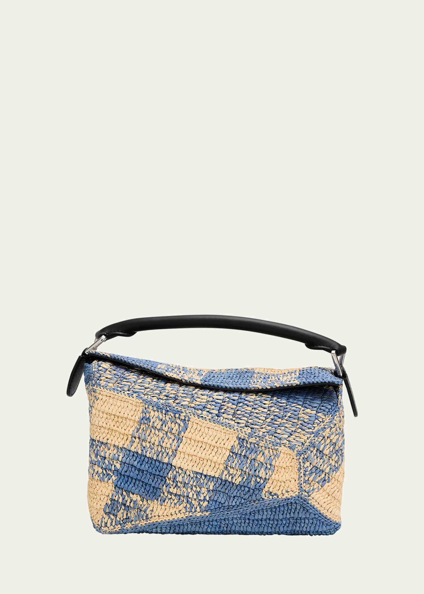 Loewe x Paula’s Ibiza Small Puzzle Edge Shoulder Bag in Gingham Raffia Image 1 of 6