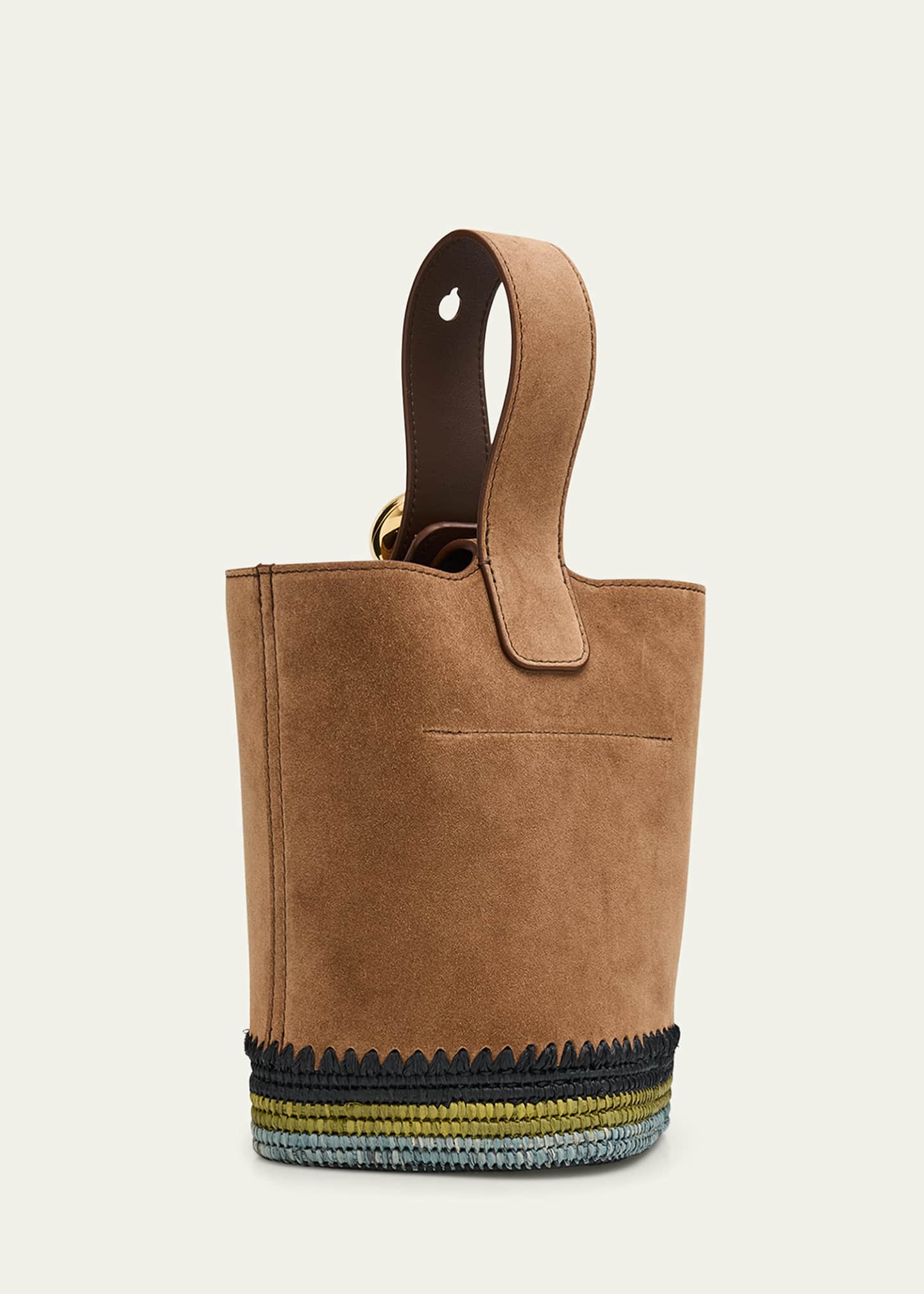 Loewe Pebble Raffia-Bottom Mini Bucket Bag in Suede Image 3 of 6