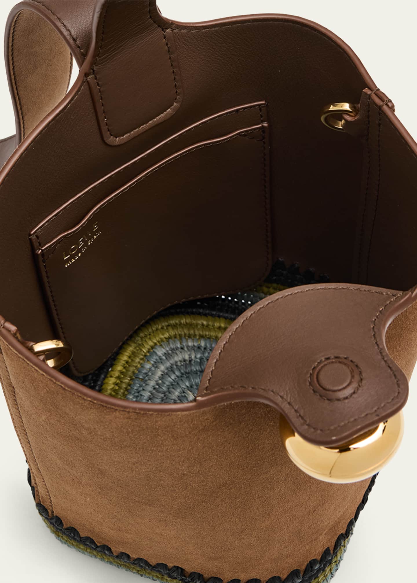 Loewe Pebble Raffia-Bottom Mini Bucket Bag in Suede Image 4 of 6