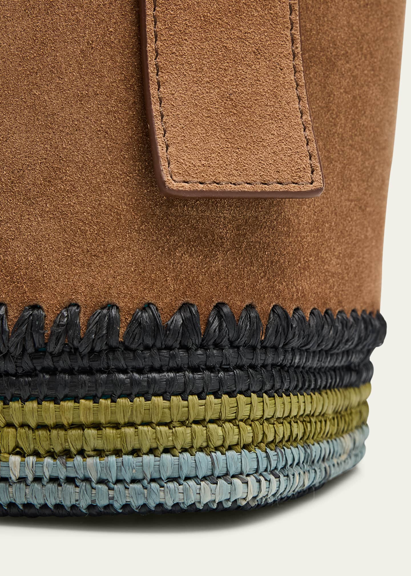 Loewe Pebble Raffia-Bottom Mini Bucket Bag in Suede Image 6 of 6