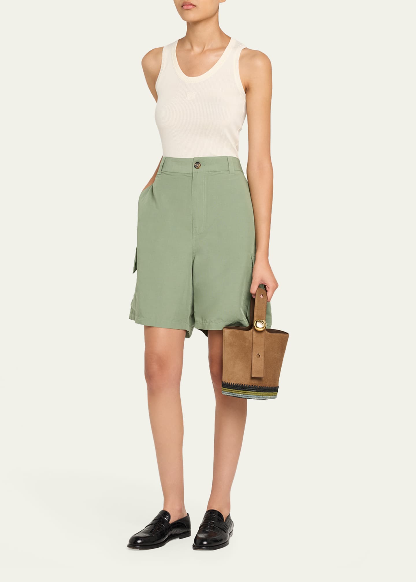 Loewe Pebble Raffia-Bottom Mini Bucket Bag in Suede Image 5 of 6