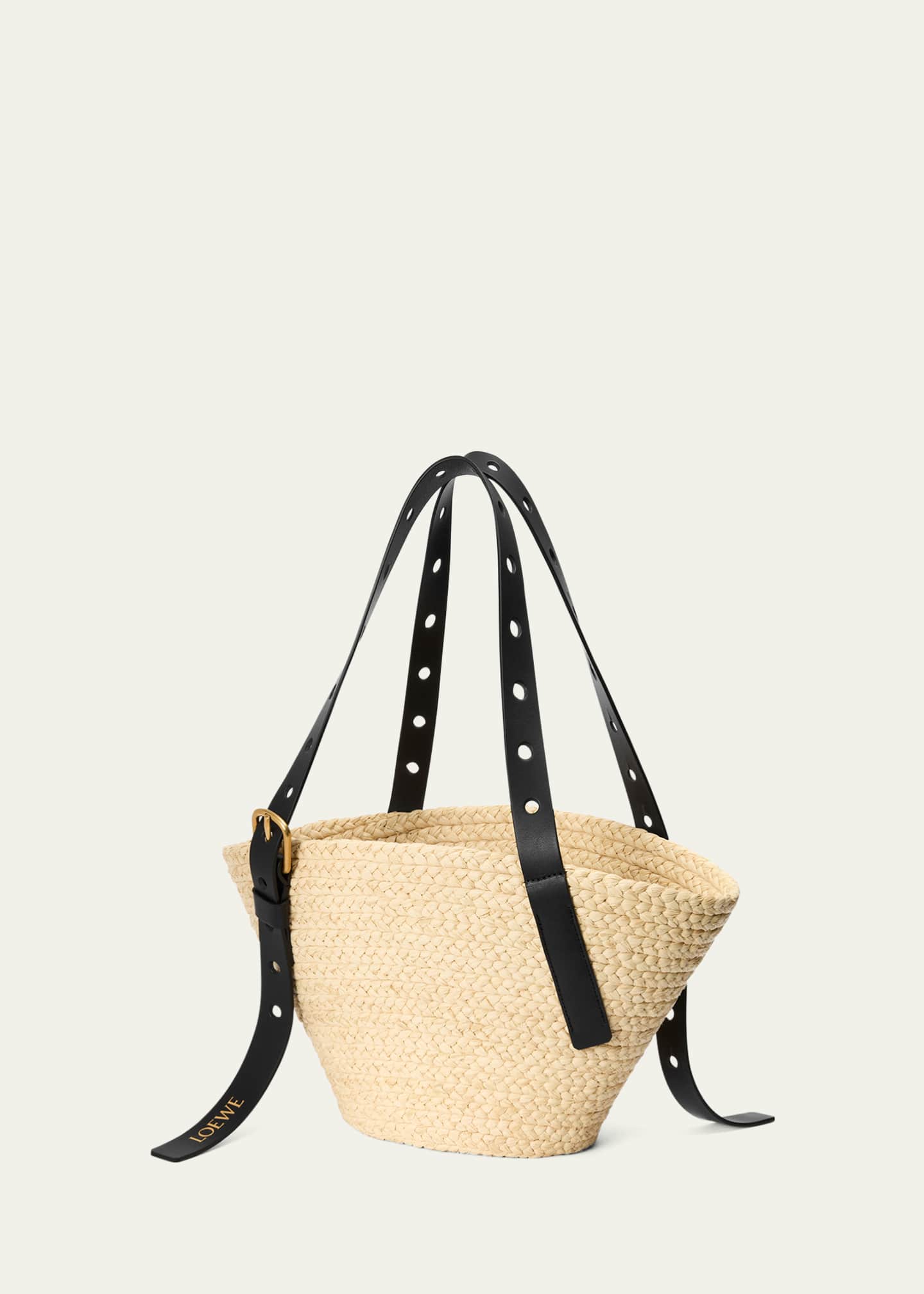 Loewe x Paula’s Ibiza Punch Hole Small Basket Shoulder Bag in Raffia Image 3 of 6