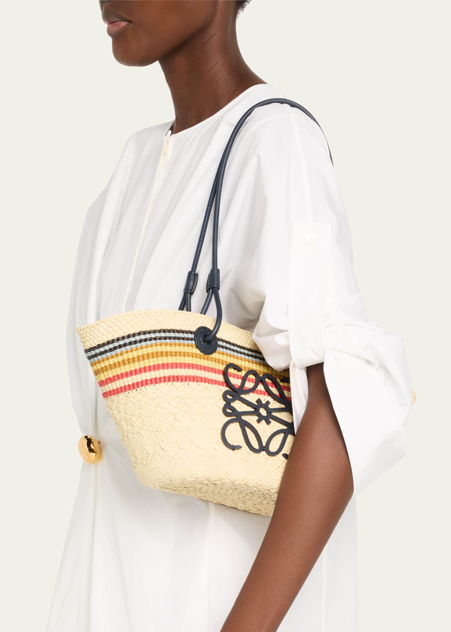 トートバッグ Loewe Paula'S Ibiza Borsa Anagram Basket Piccola In Rafia Loewe x Paula's Ibiza Small Anagram Striped Basket Tote Bag