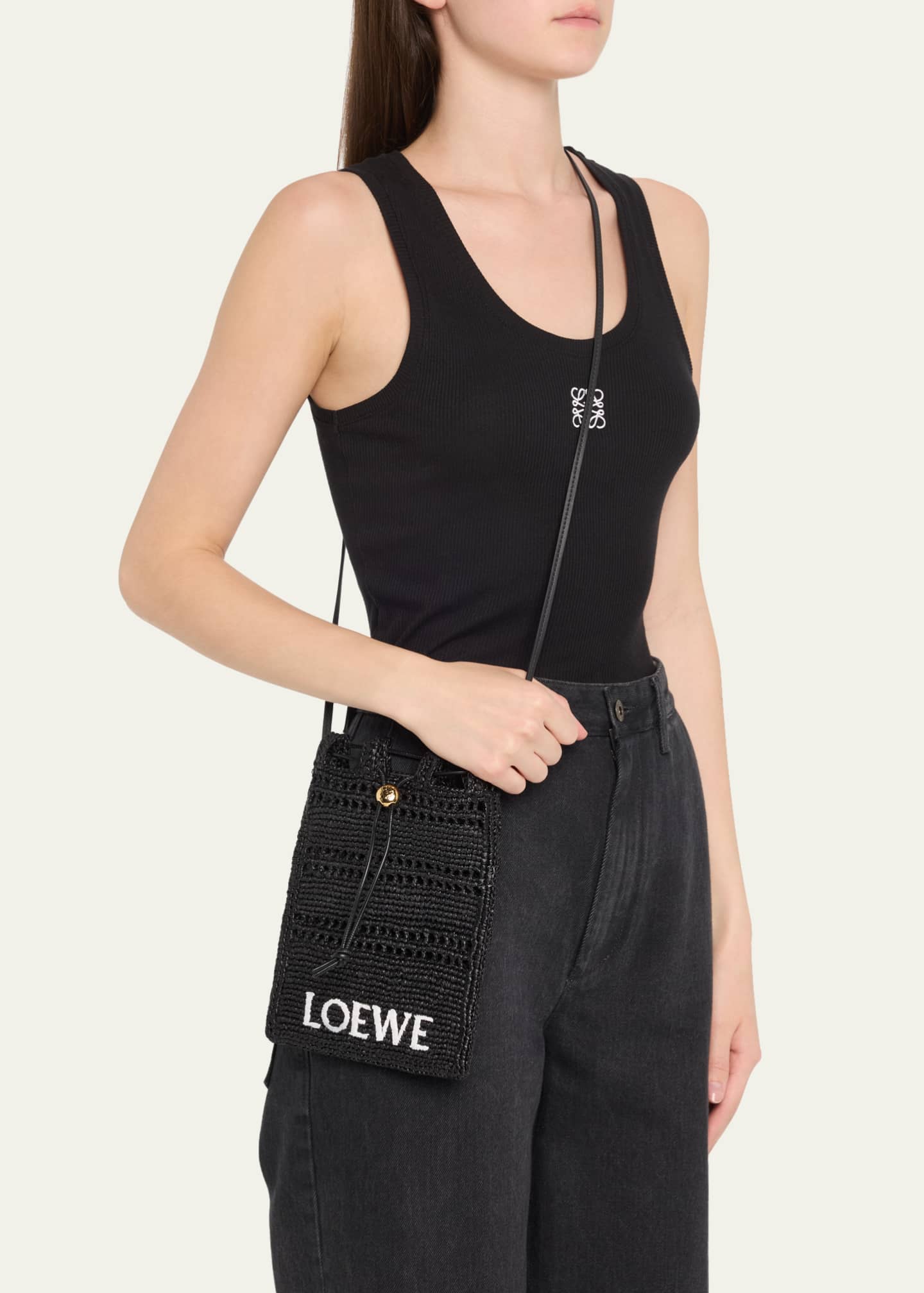 Loewe x Paula’s Ibiza Drawstring Pocket Crossbody Bag in Raffia Image 2 of 7