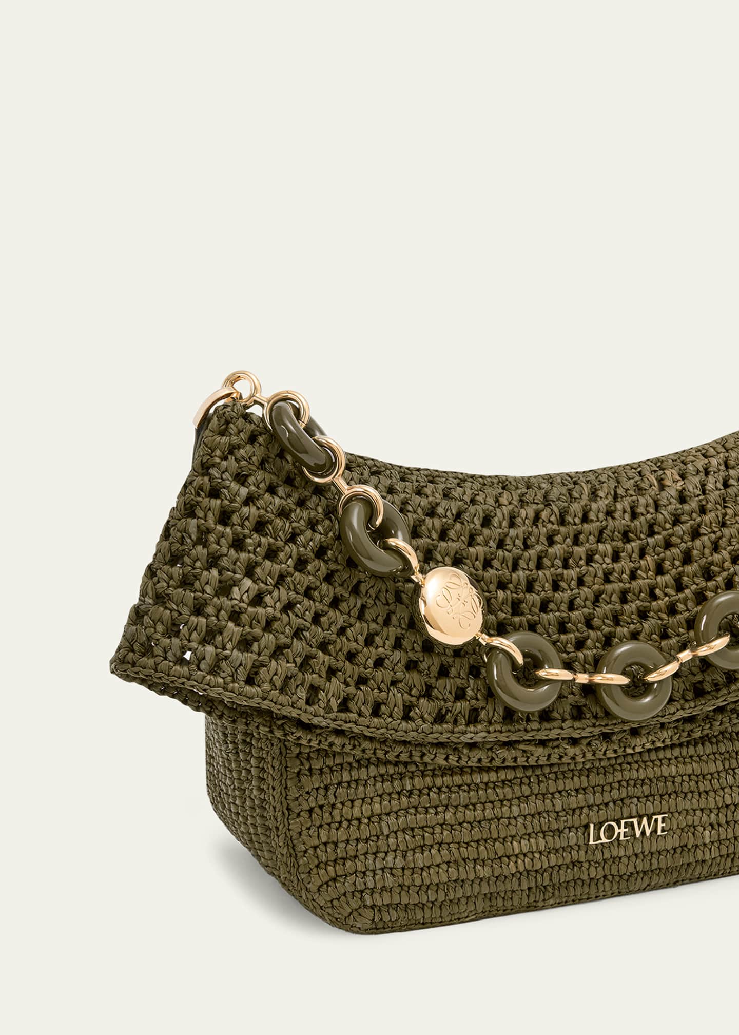 Loewe x Paula's Ibiza Ola Small Shoulder Bag in Raffia and Leather