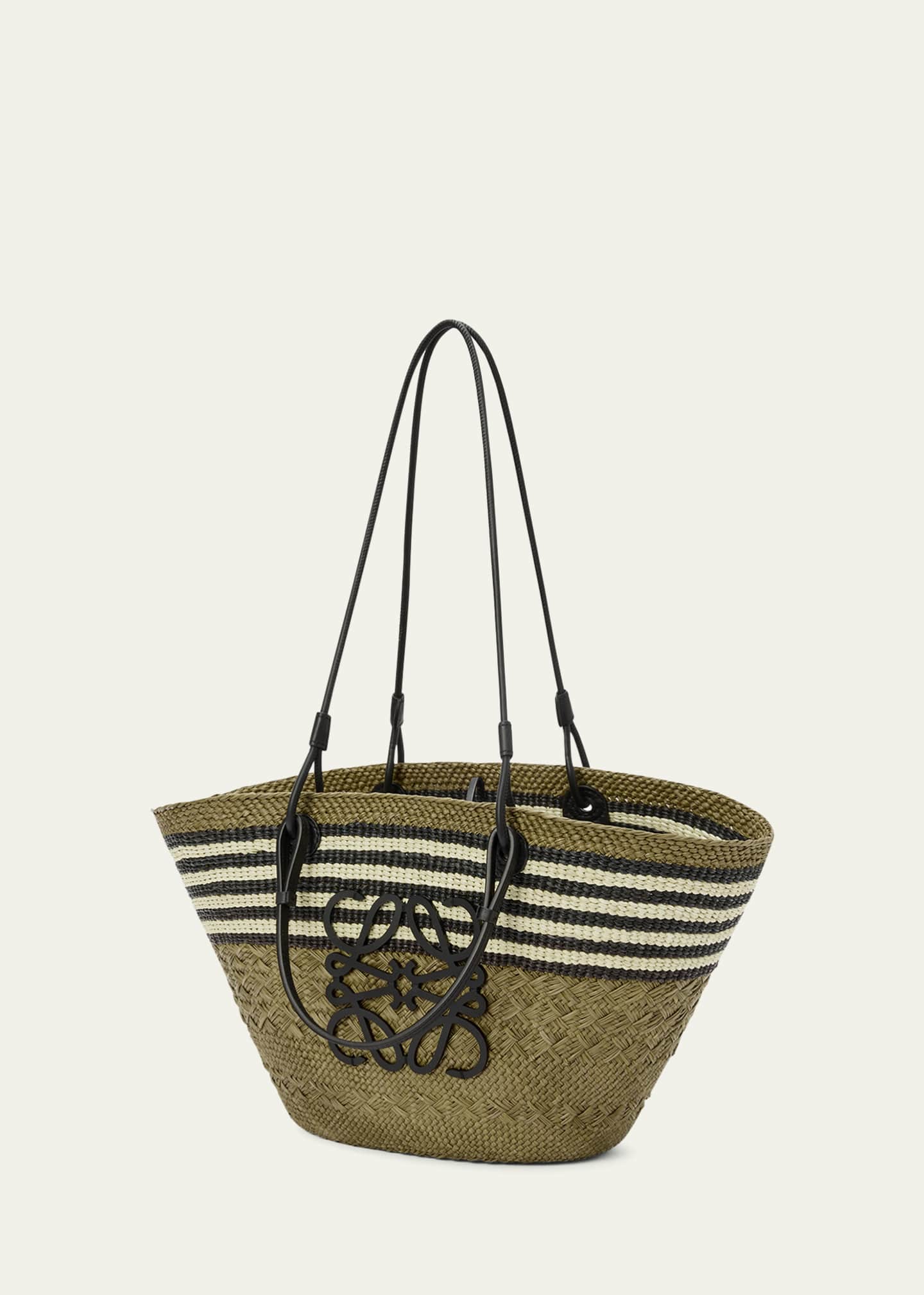x Paula’s Ibiza Medium Anagram Striped Basket Tote Bag in Straw