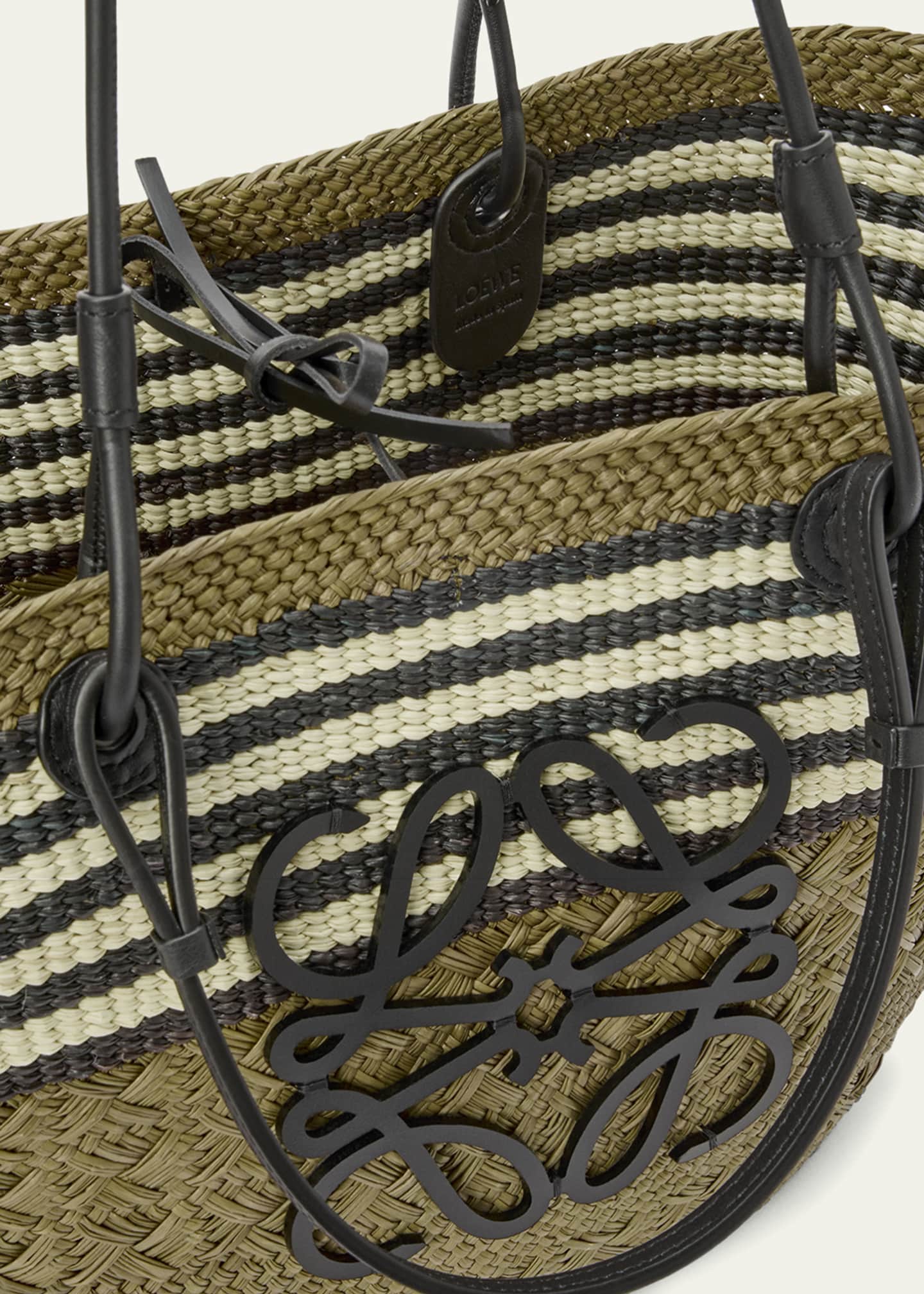 x Paula’s Ibiza Medium Anagram Striped Basket Tote Bag in Straw