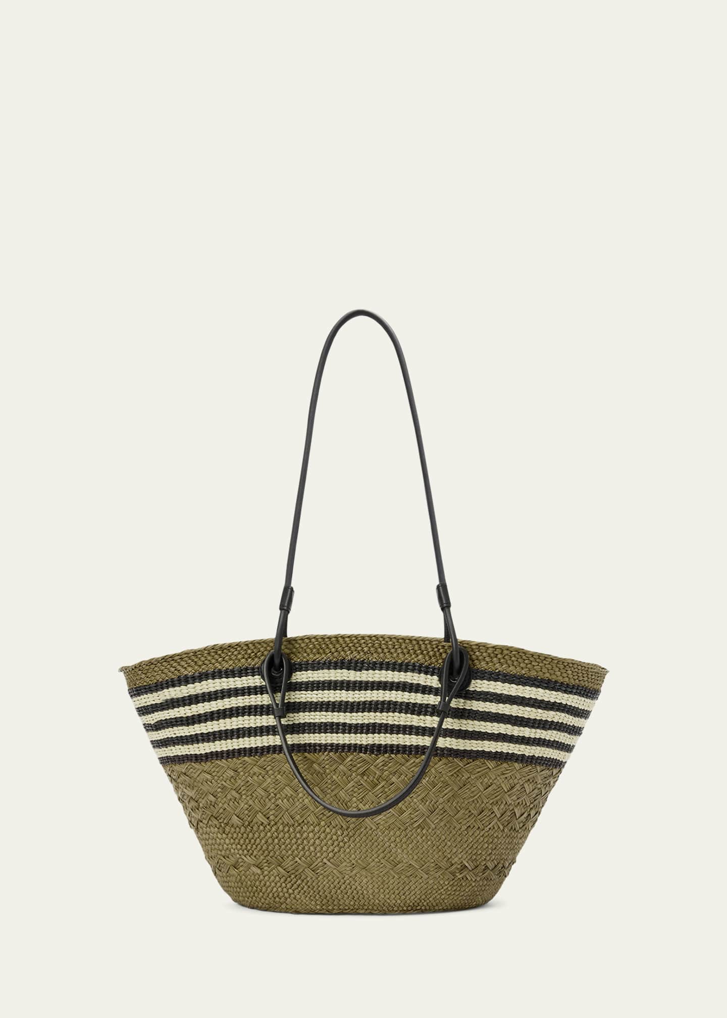 x Paula’s Ibiza Medium Anagram Striped Basket Tote Bag in Straw