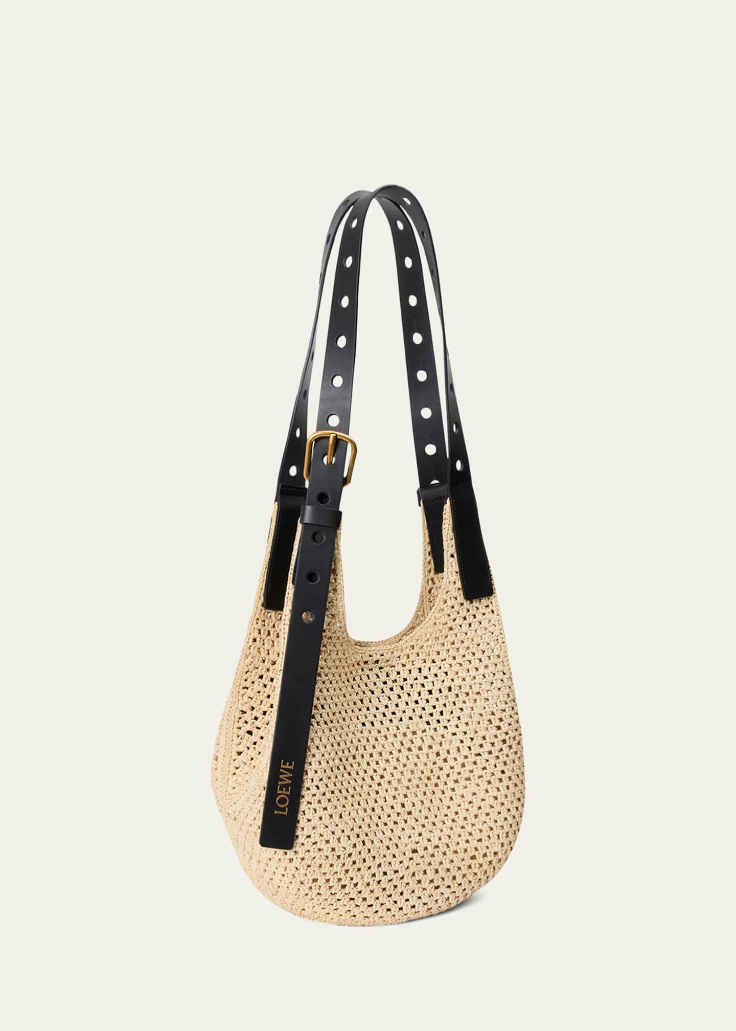 Loewe x Paula’s Ibiza Small Punch Hole Hobo Bag in Raffia and Leather Image 2 of 4