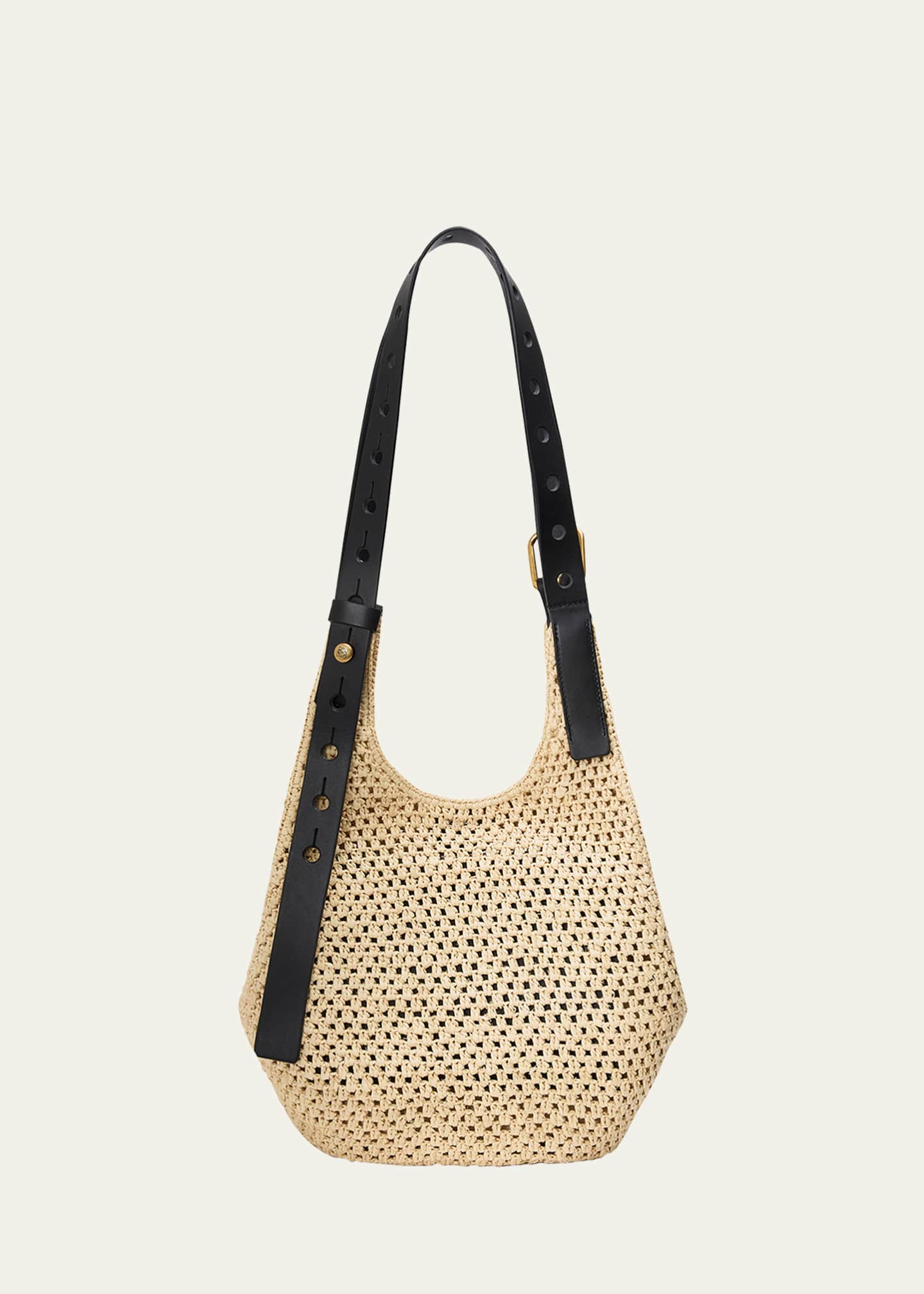Loewe x Paula’s Ibiza Small Punch Hole Hobo Bag in Raffia and Leather Image 1 of 4