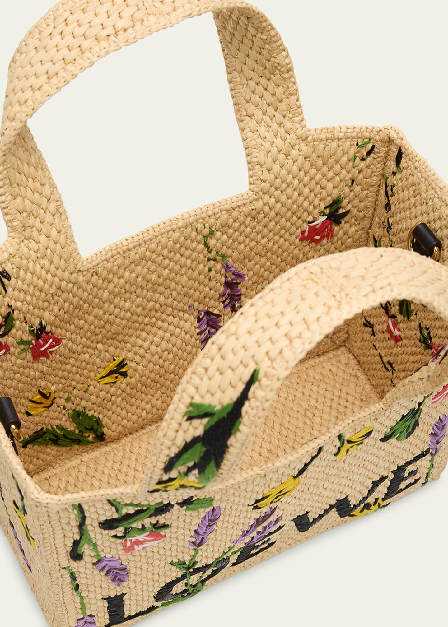 LOEWE Paula's Ibiza ラフィア 刺繍花 スモール トートバッグ ロエベ「パウラズイビザ」真っ赤な“トマト”バッグや花柄刺繍の