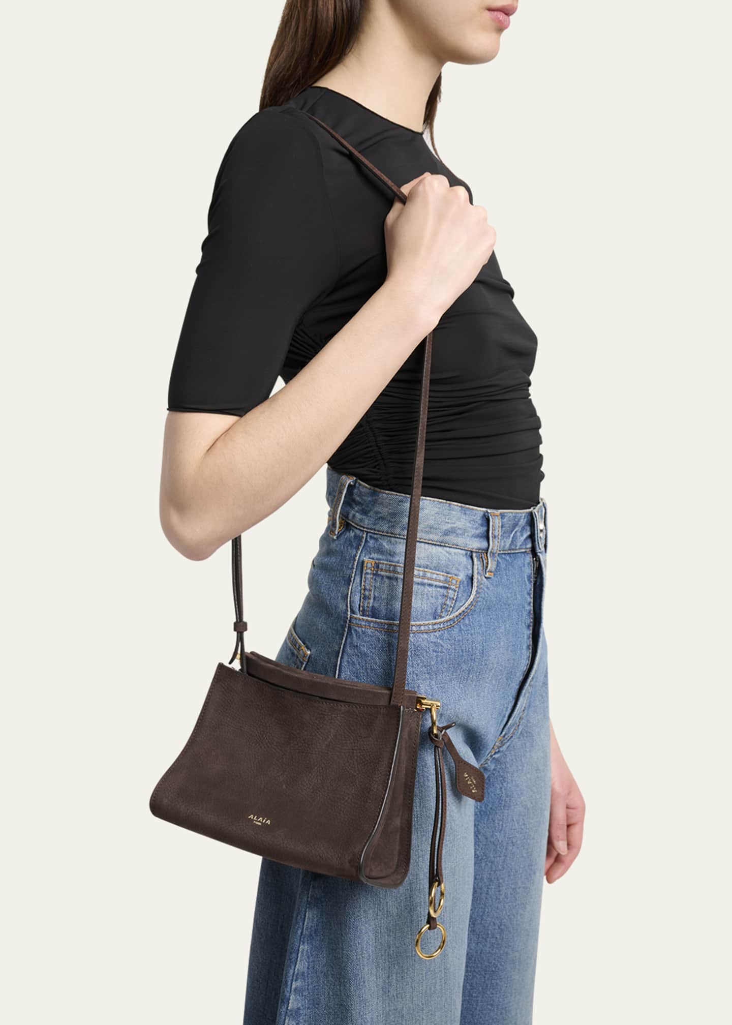 ALAIA Le Click Small Shoulder Bag in Nubuck Leather Image 2 of 6