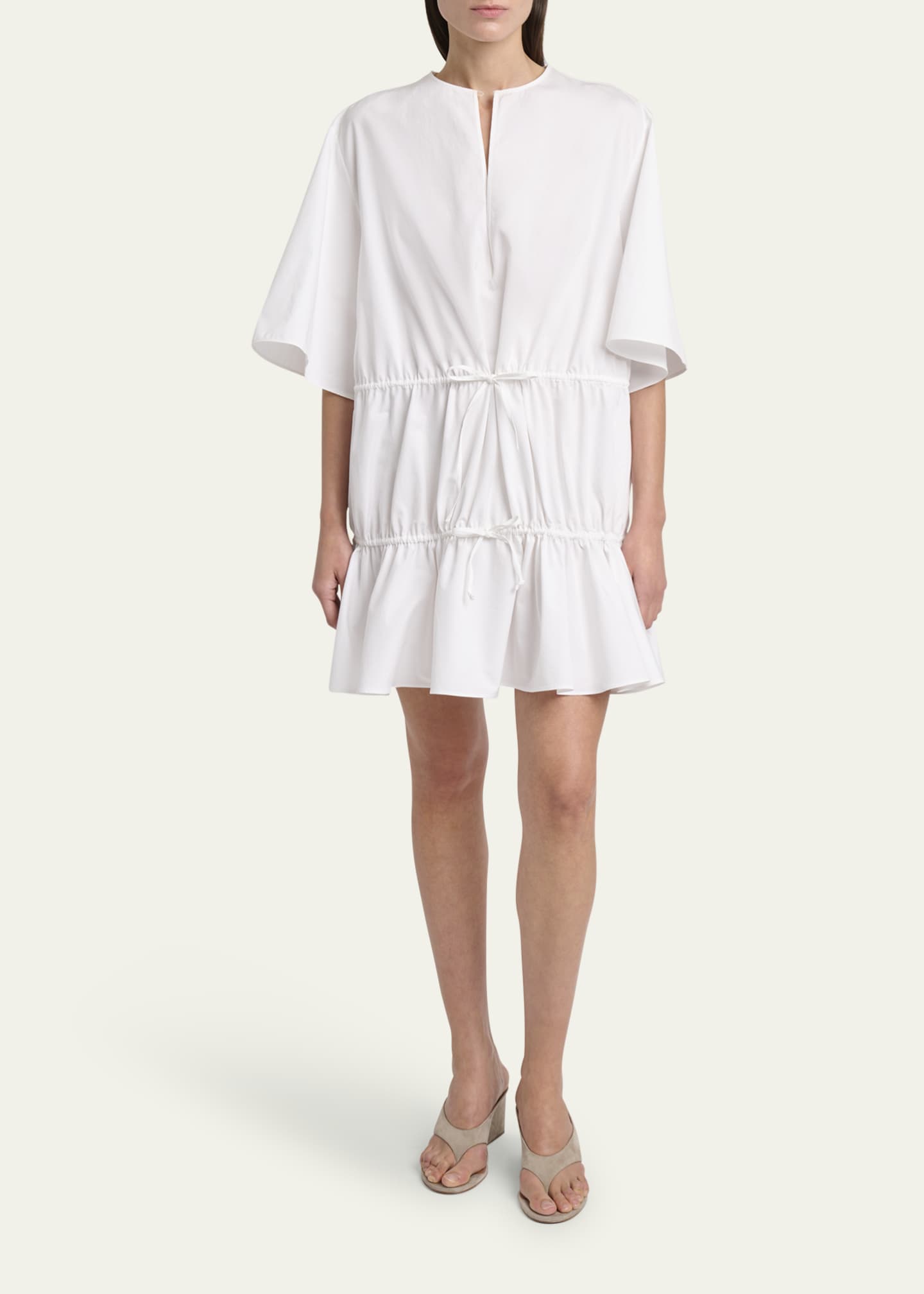 ALAIA Short-Sleeve Tiered Tie Mini Dress Image 2 of 5