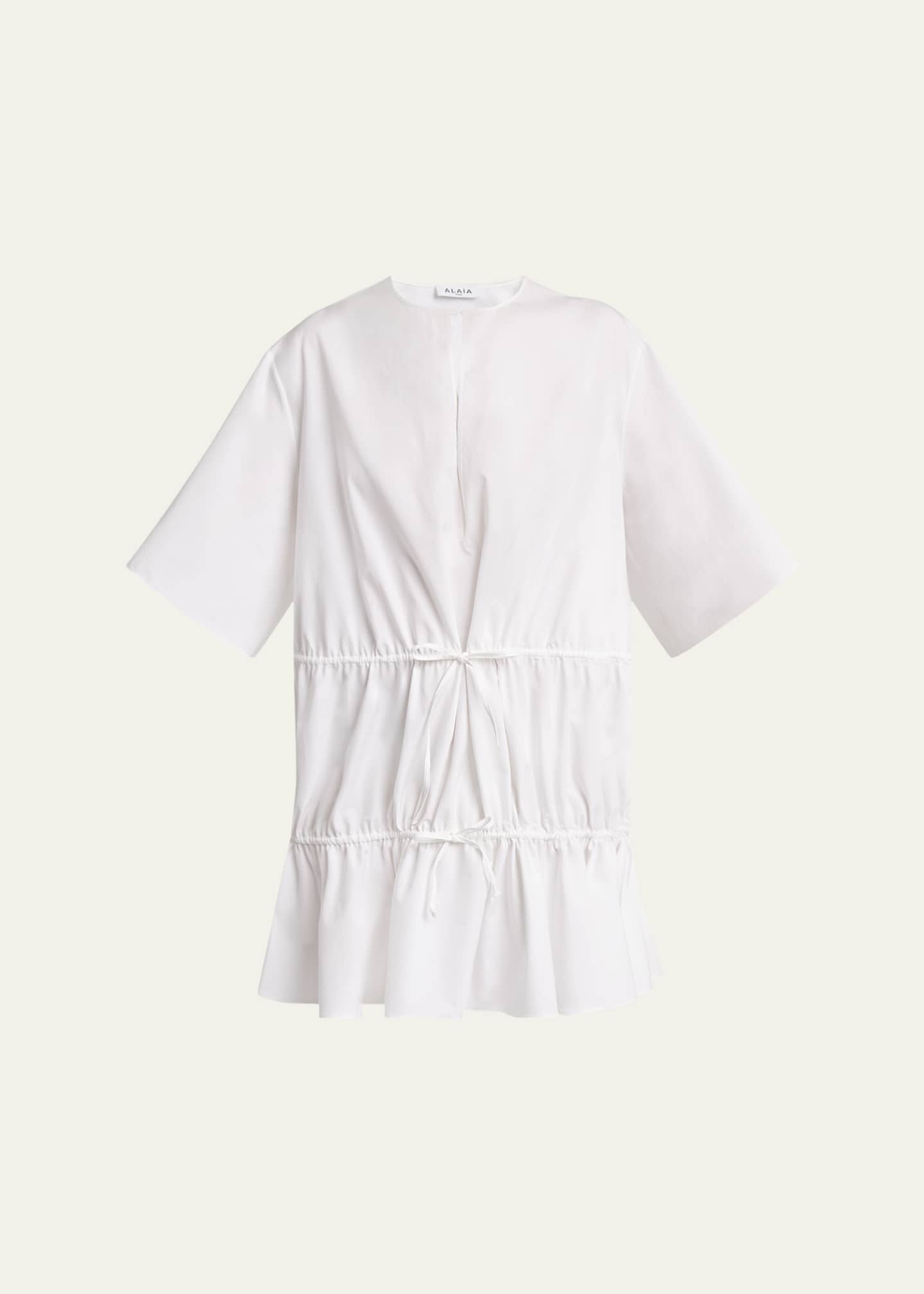 ALAIA Short-Sleeve Tiered Tie Mini Dress Image 1 of 5