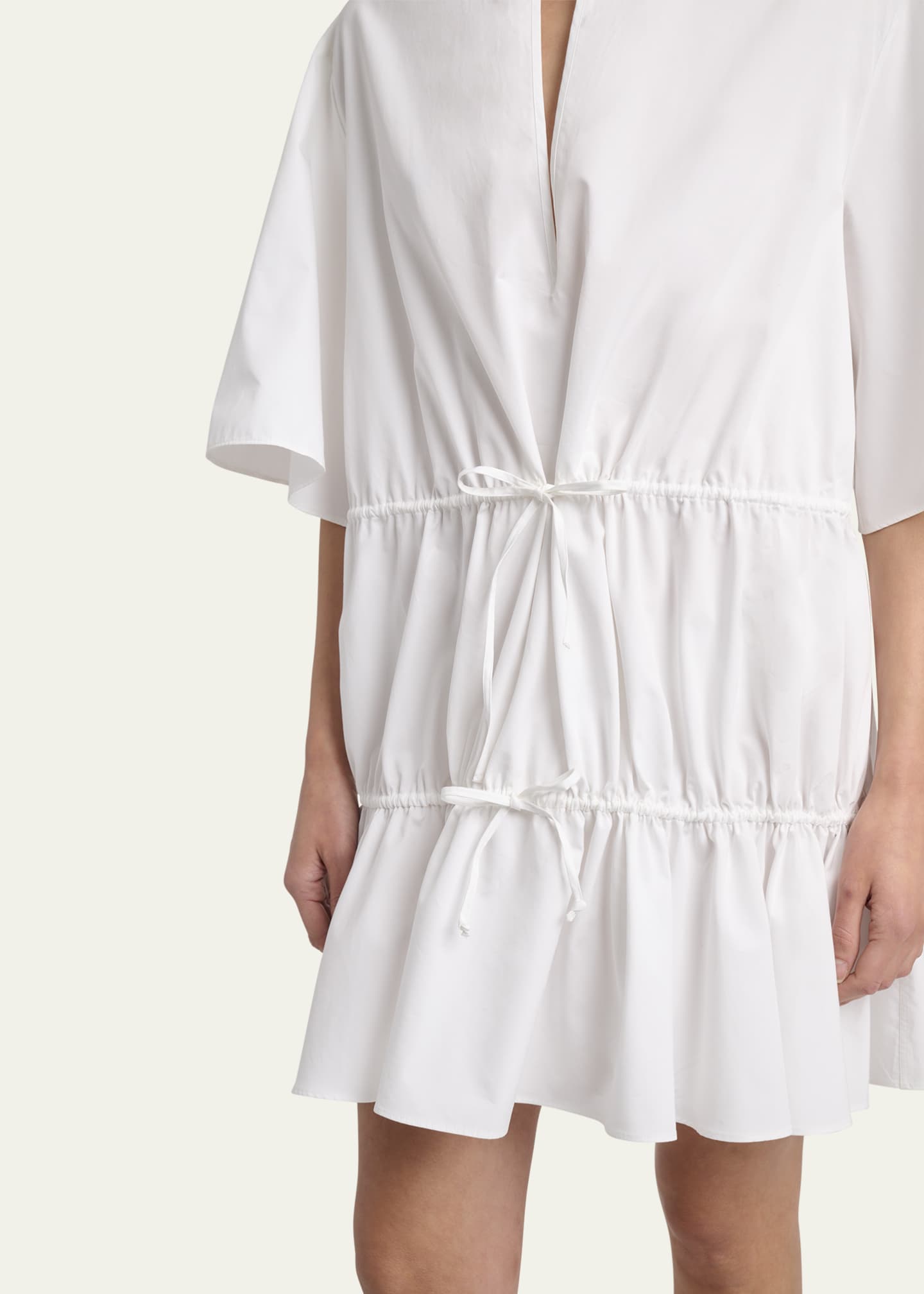 ALAIA Short-Sleeve Tiered Tie Mini Dress Image 5 of 5