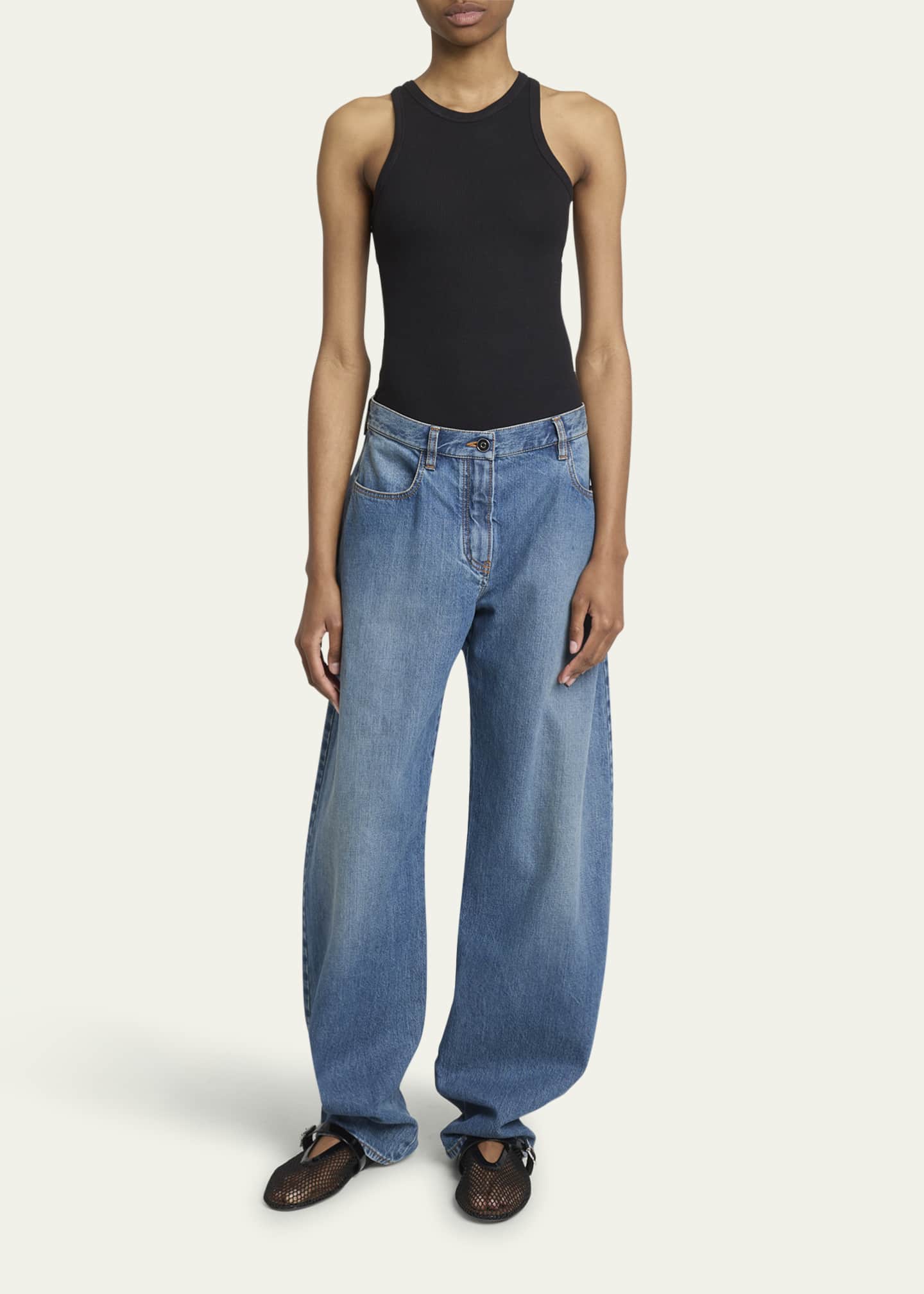 デニム・ジーパン Alaia Low waist rounded jeans Light blue ALAÏA: Blue Round Jeans | SSENSE