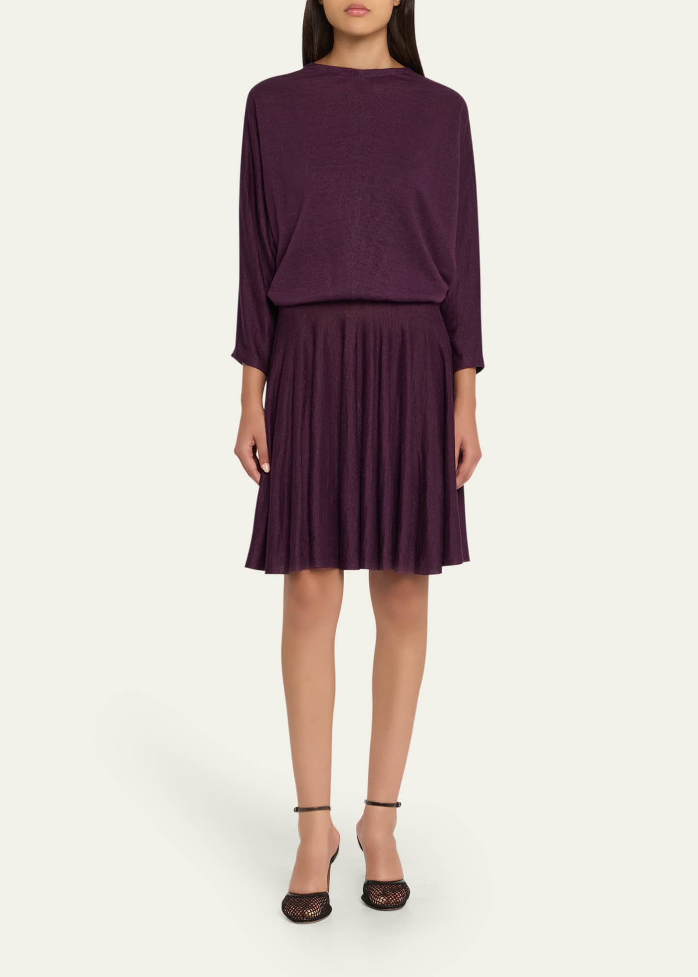 ALAIA Fine Gauge Linen 3/4-Sleeve Skater Dress Image 2 of 5