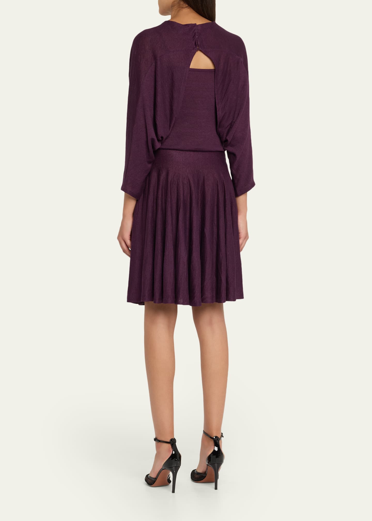 ALAIA Fine Gauge Linen 3/4-Sleeve Skater Dress Image 3 of 5