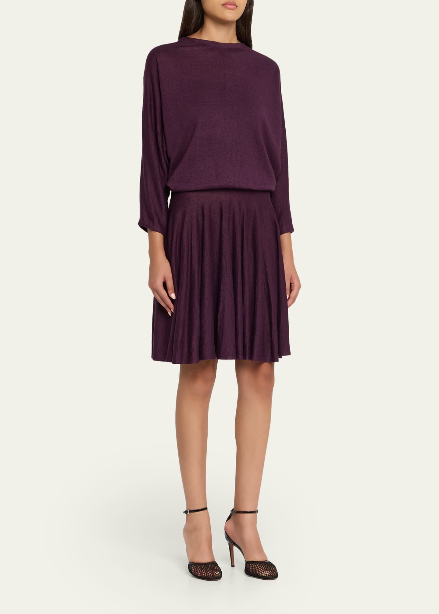 ALAIA Fine Gauge Linen 3/4-Sleeve Skater Dress Image 4 of 5