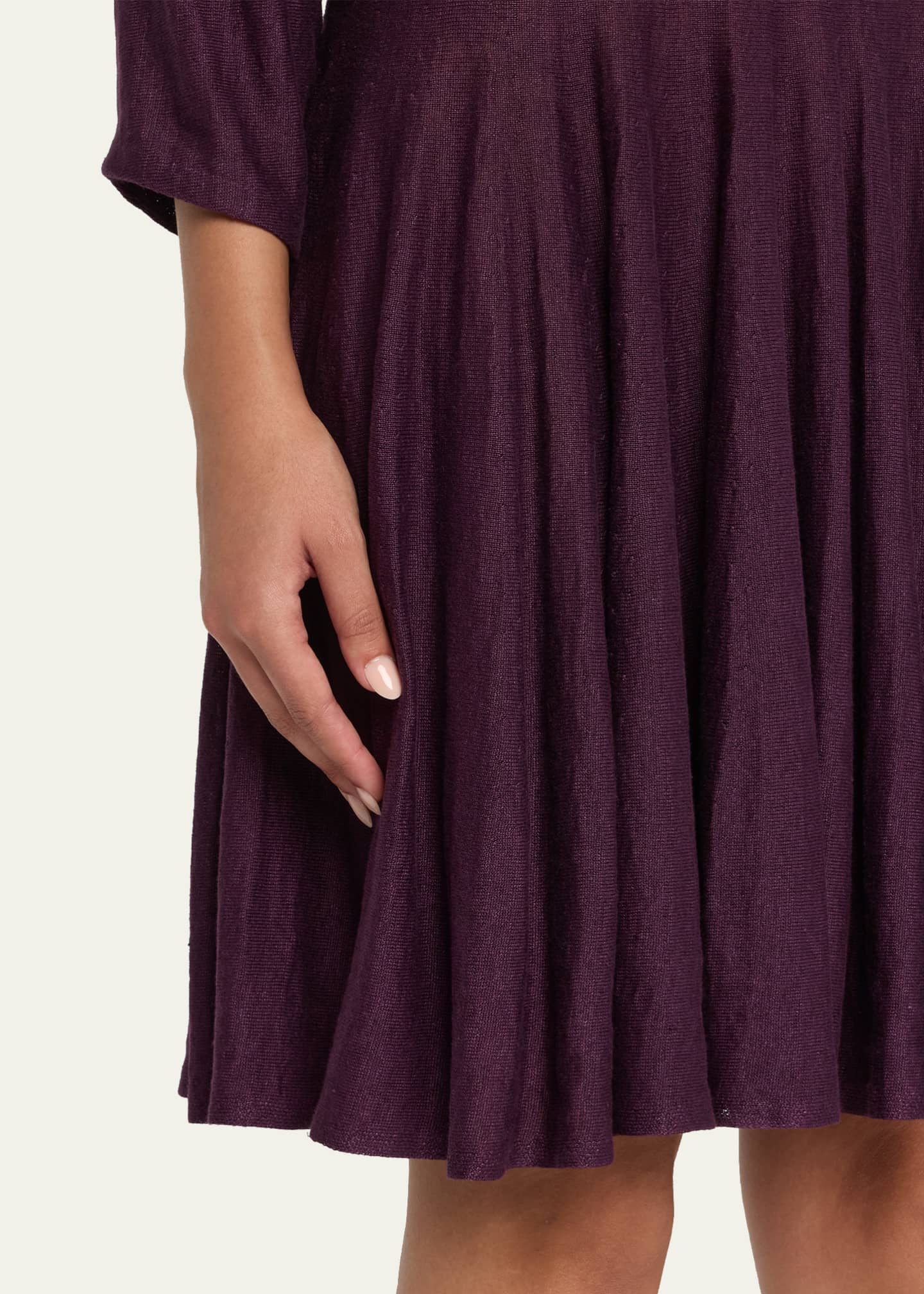ALAIA Fine Gauge Linen 3/4-Sleeve Skater Dress Image 5 of 5