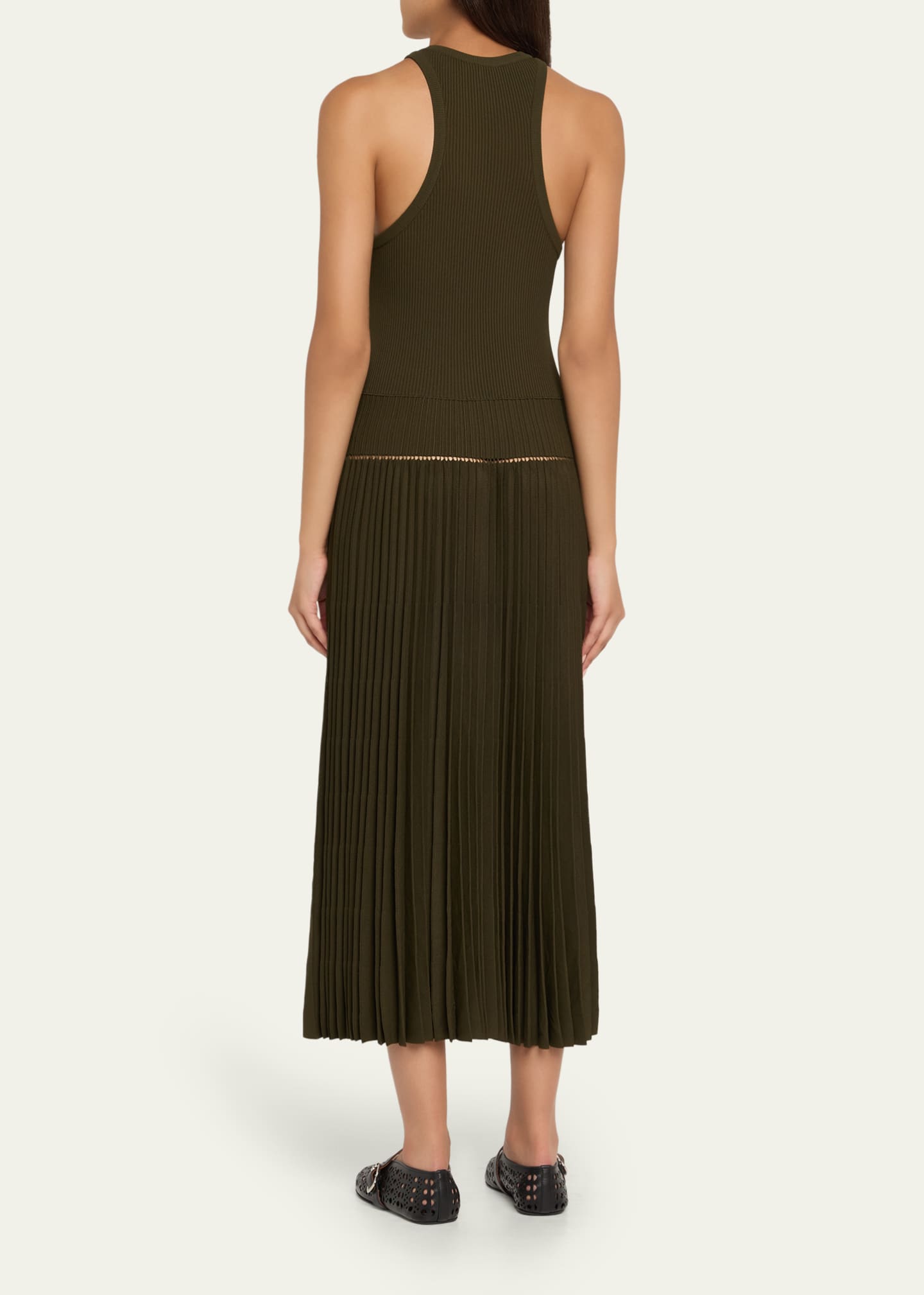 Sleeveless Drop-Waist Pleated Midi Dress