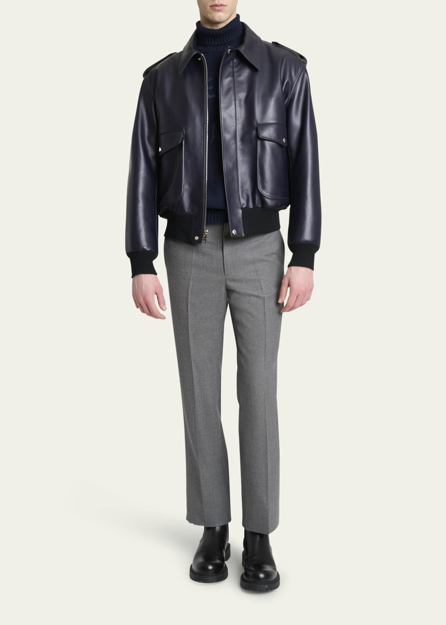 Givenchy Men's Leather Concealed-Zip Bomber Jacket