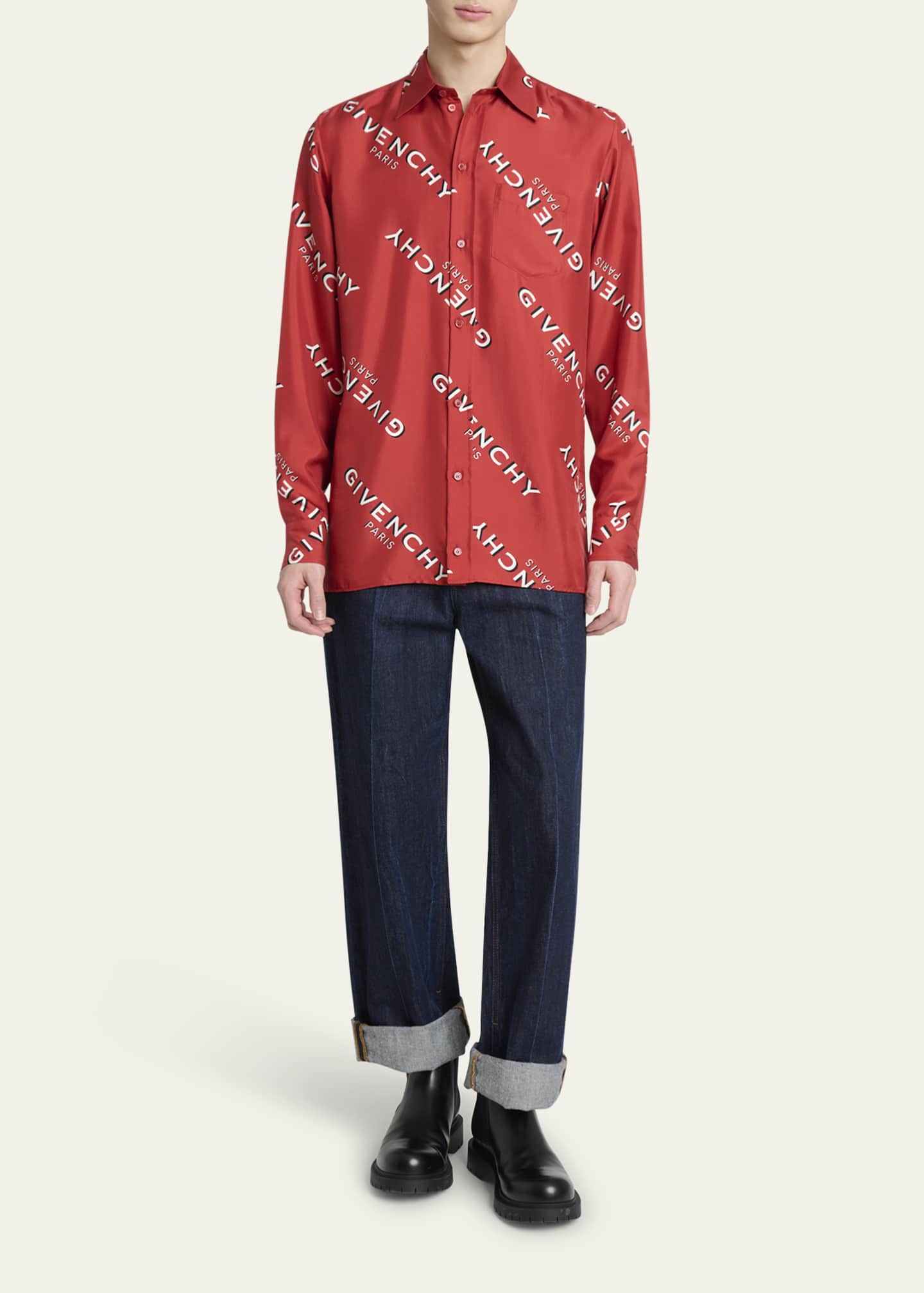 Givenchy Men's Diagonal-Logo Silk Shirt - Bergdorf Goodman