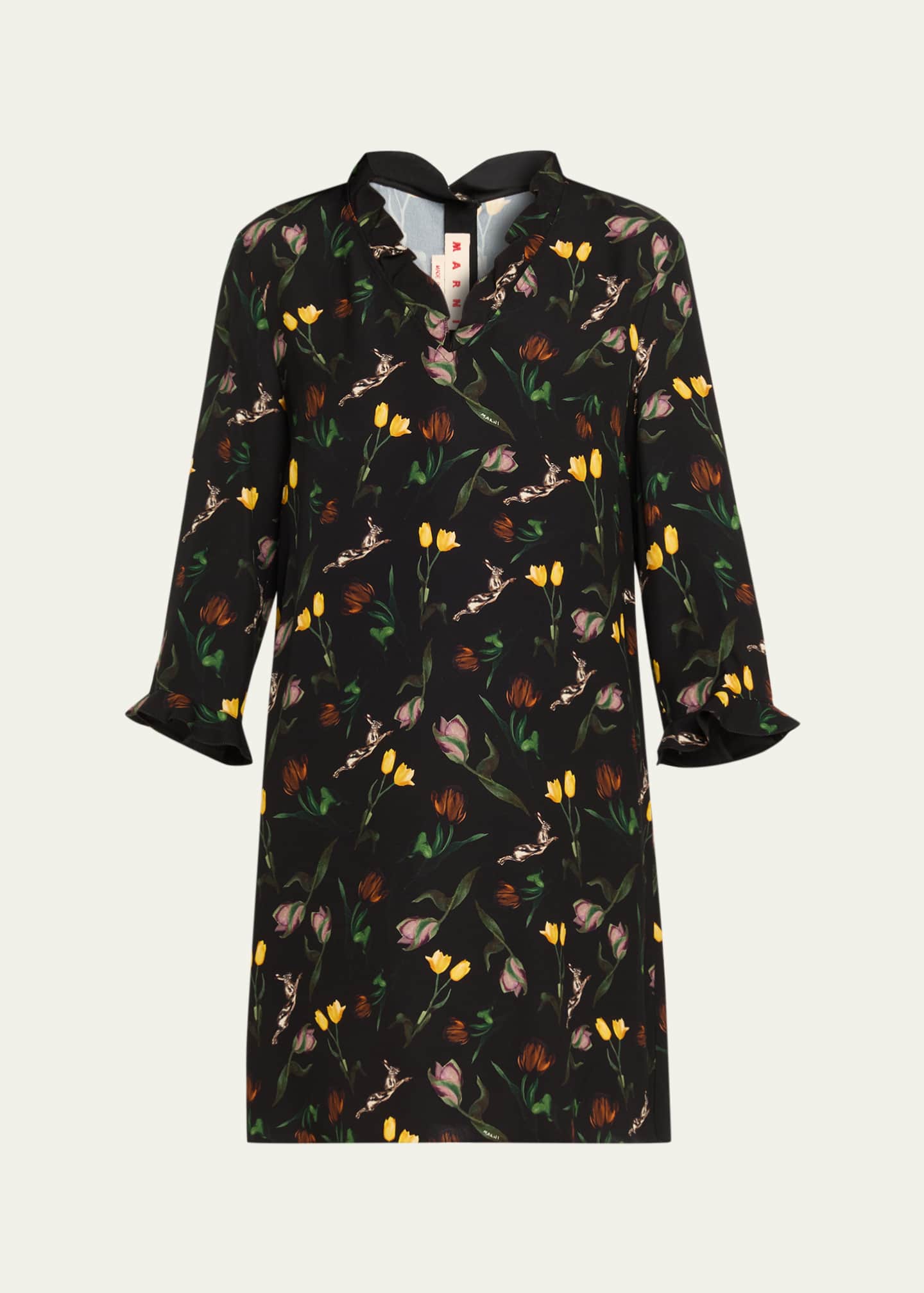 【関税＆送料込み】Marni Short Floral Dress Marni Floral Ruffle 3/4-Sleeve Mini Dress - Bergdorf Goodman