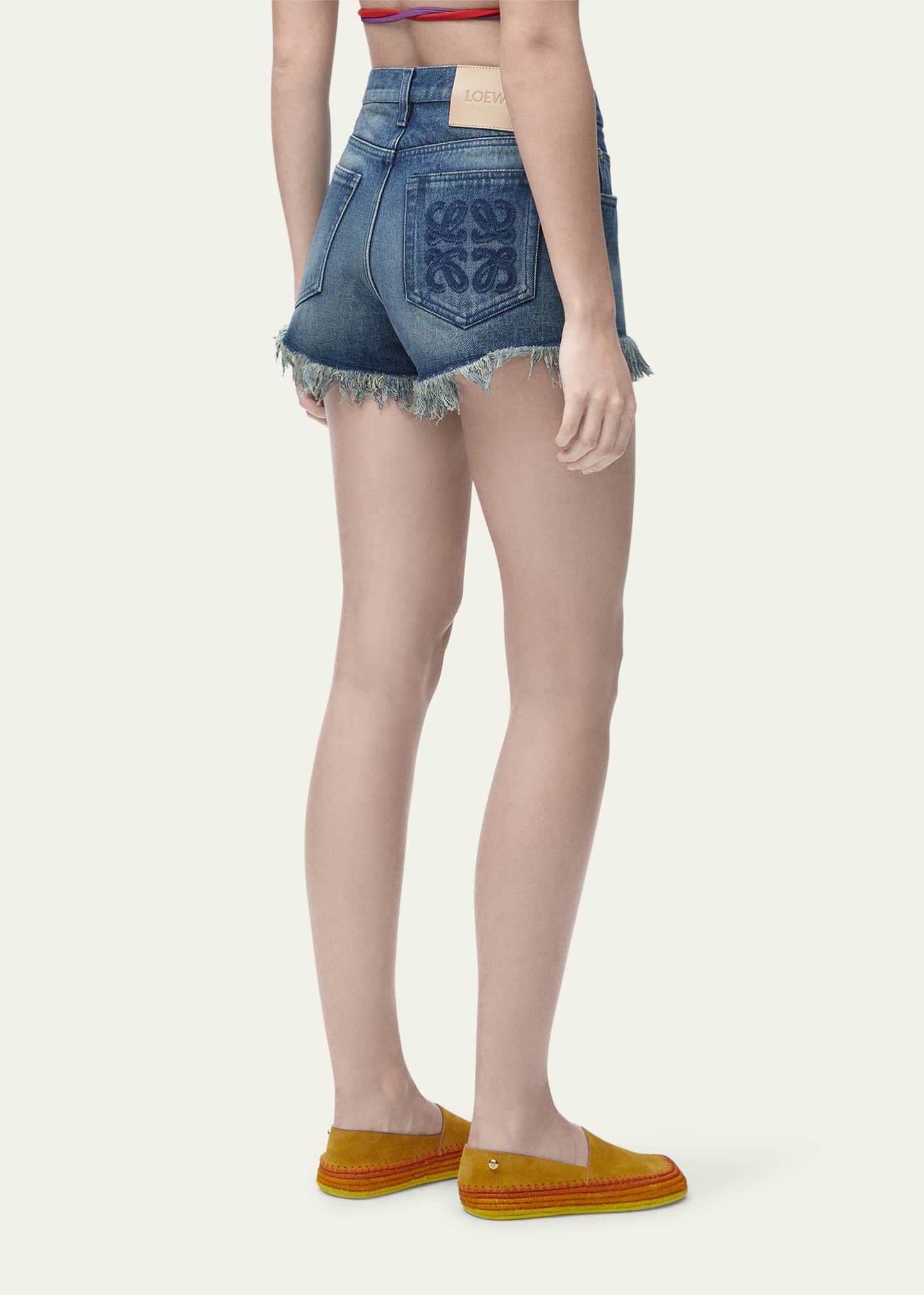 Loewe Anagram Detail Frayed Denim Shorts Image 3 of 5