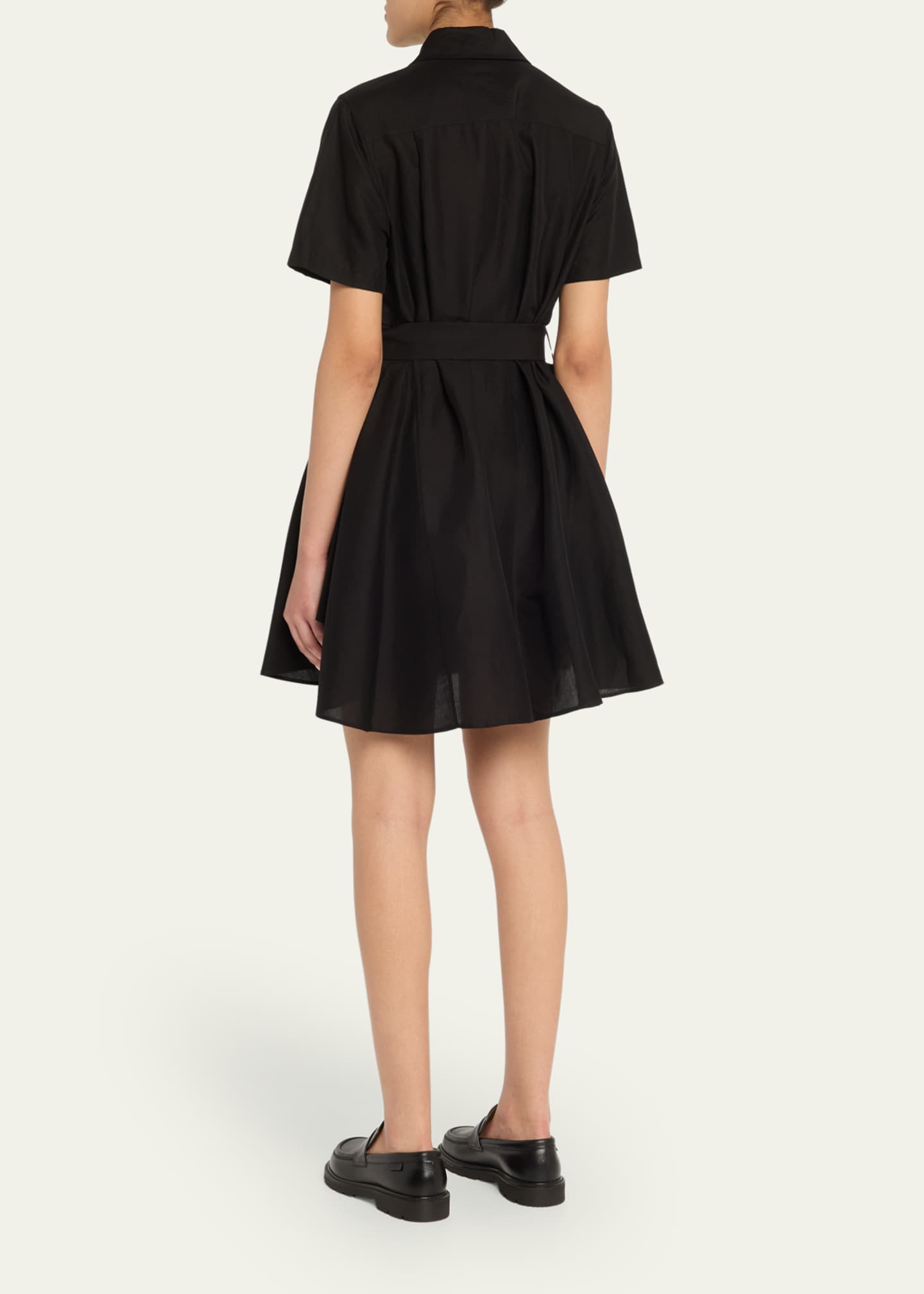 Loewe Anagram Pocket Short-Sleeve Belted Mini Shirtdress Image 3 of 5