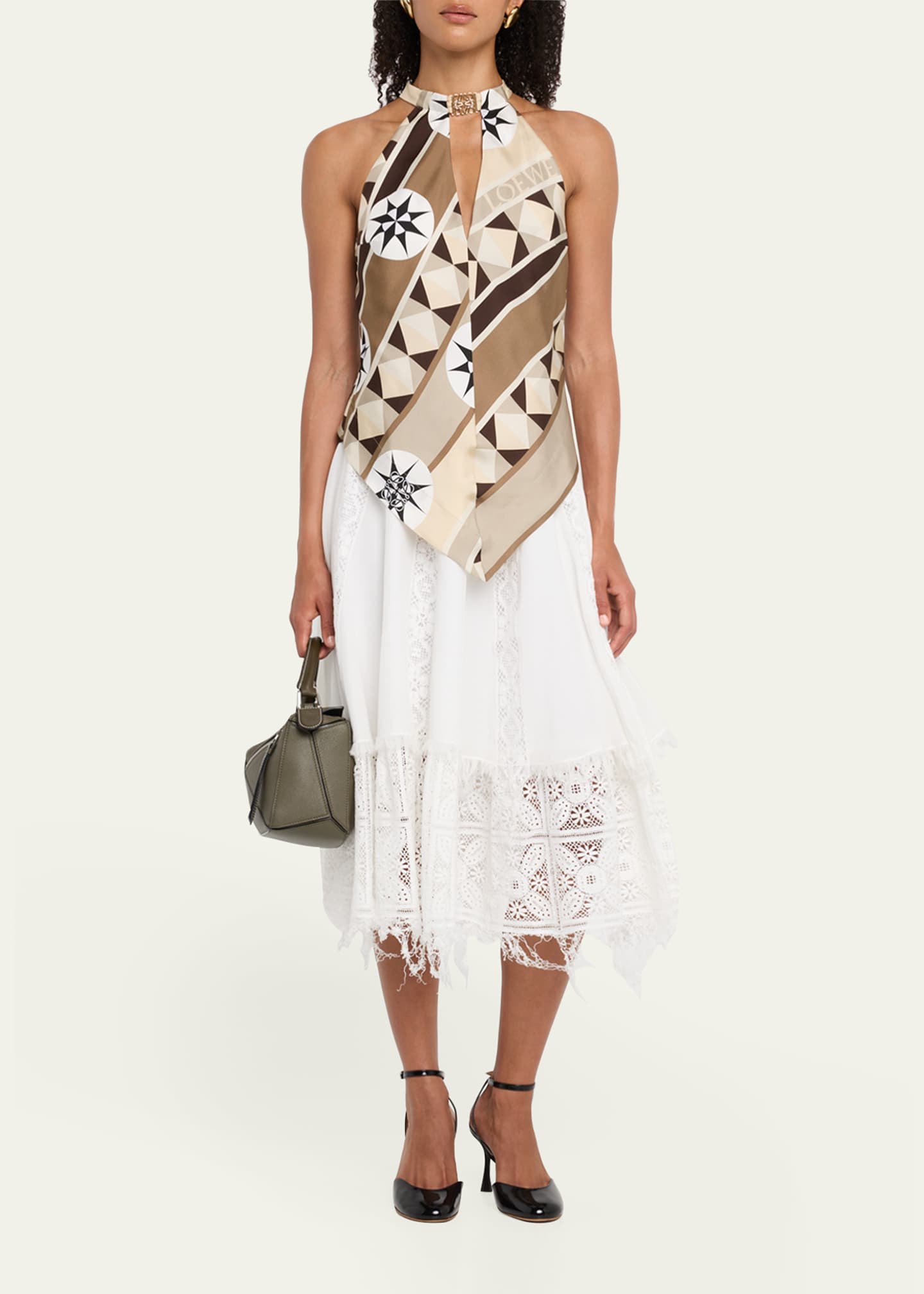 Loewe Anagram Keyhole Geo-Print Silk Halter Top Image 2 of 5