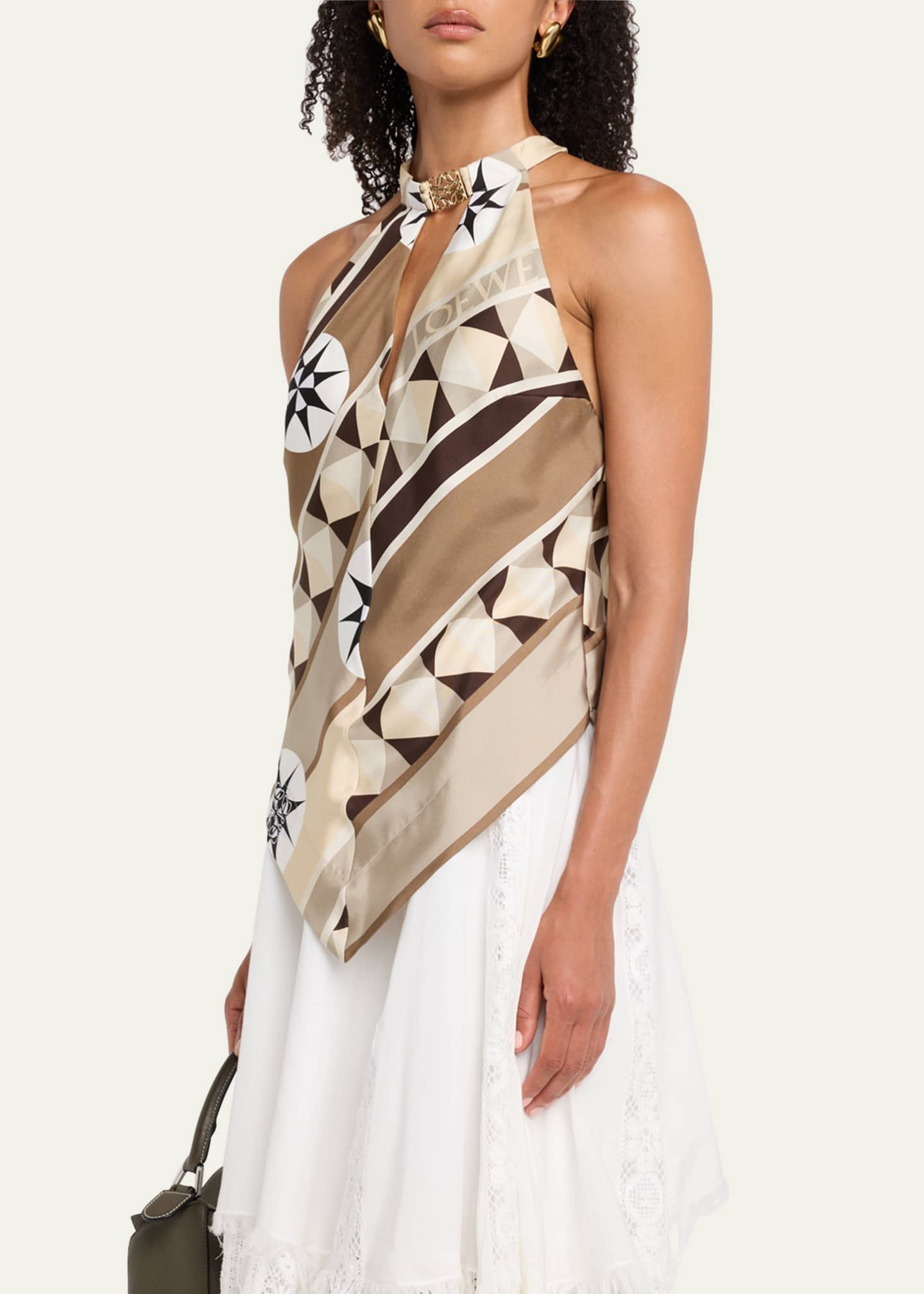 Loewe Anagram Keyhole Geo-Print Silk Halter Top Image 4 of 5