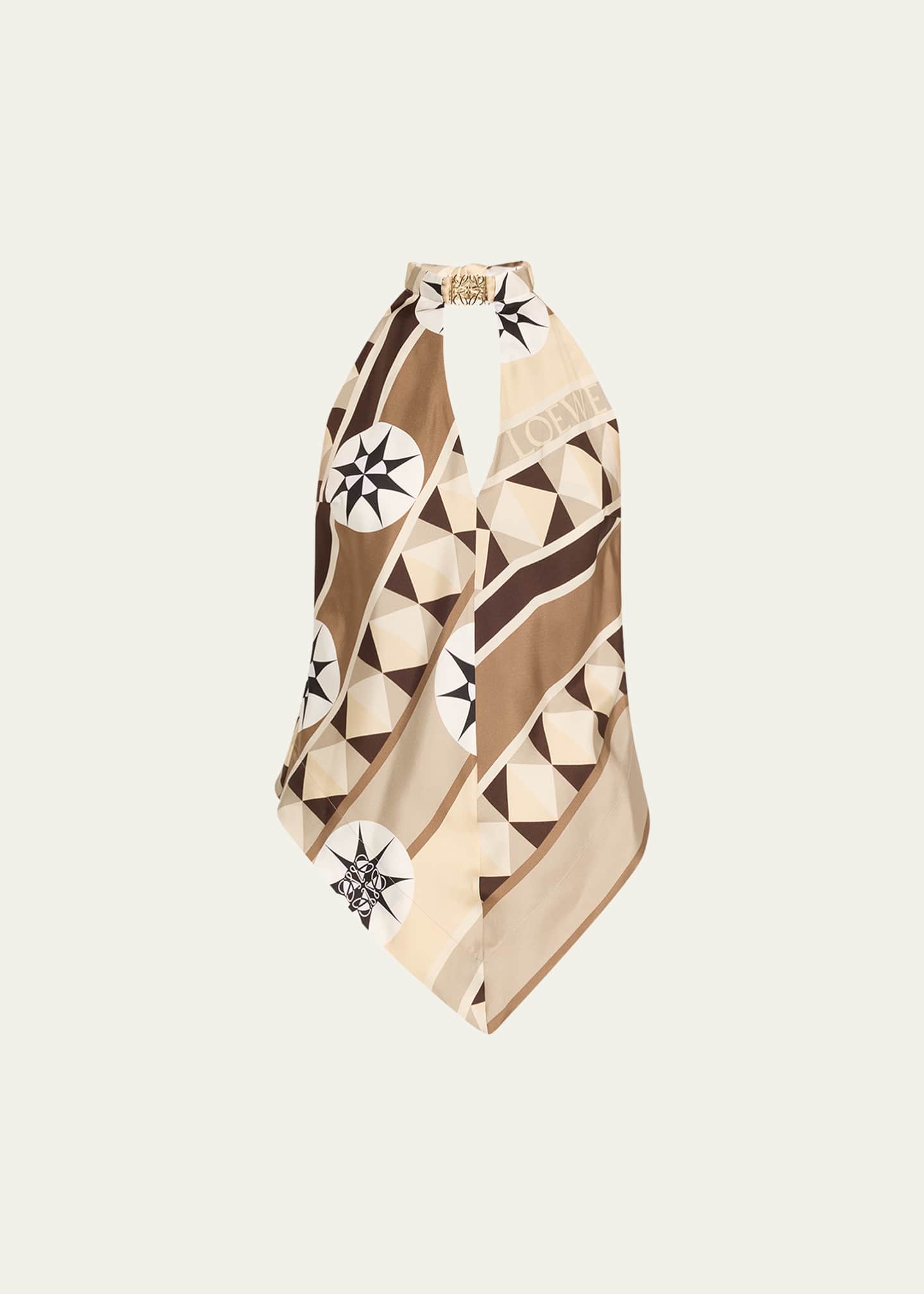 Loewe Anagram Keyhole Geo-Print Silk Halter Top Image 1 of 5