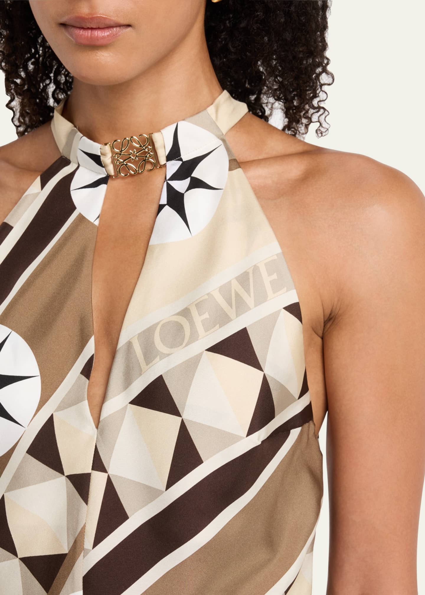 Loewe Anagram Keyhole Geo-Print Silk Halter Top Image 5 of 5