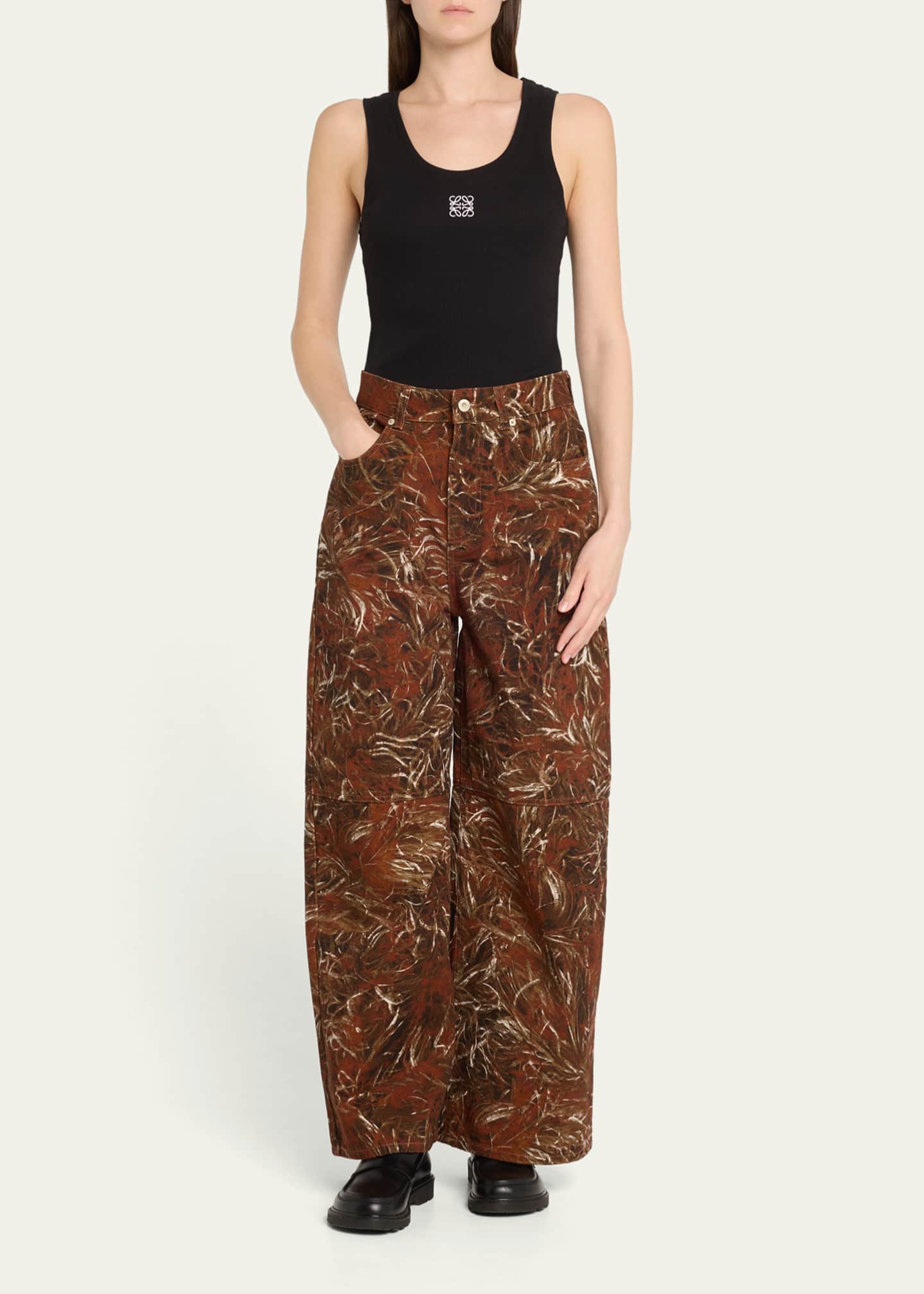 Loewe Feather Printed Denim Wide-Leg Pants Image 2 of 5