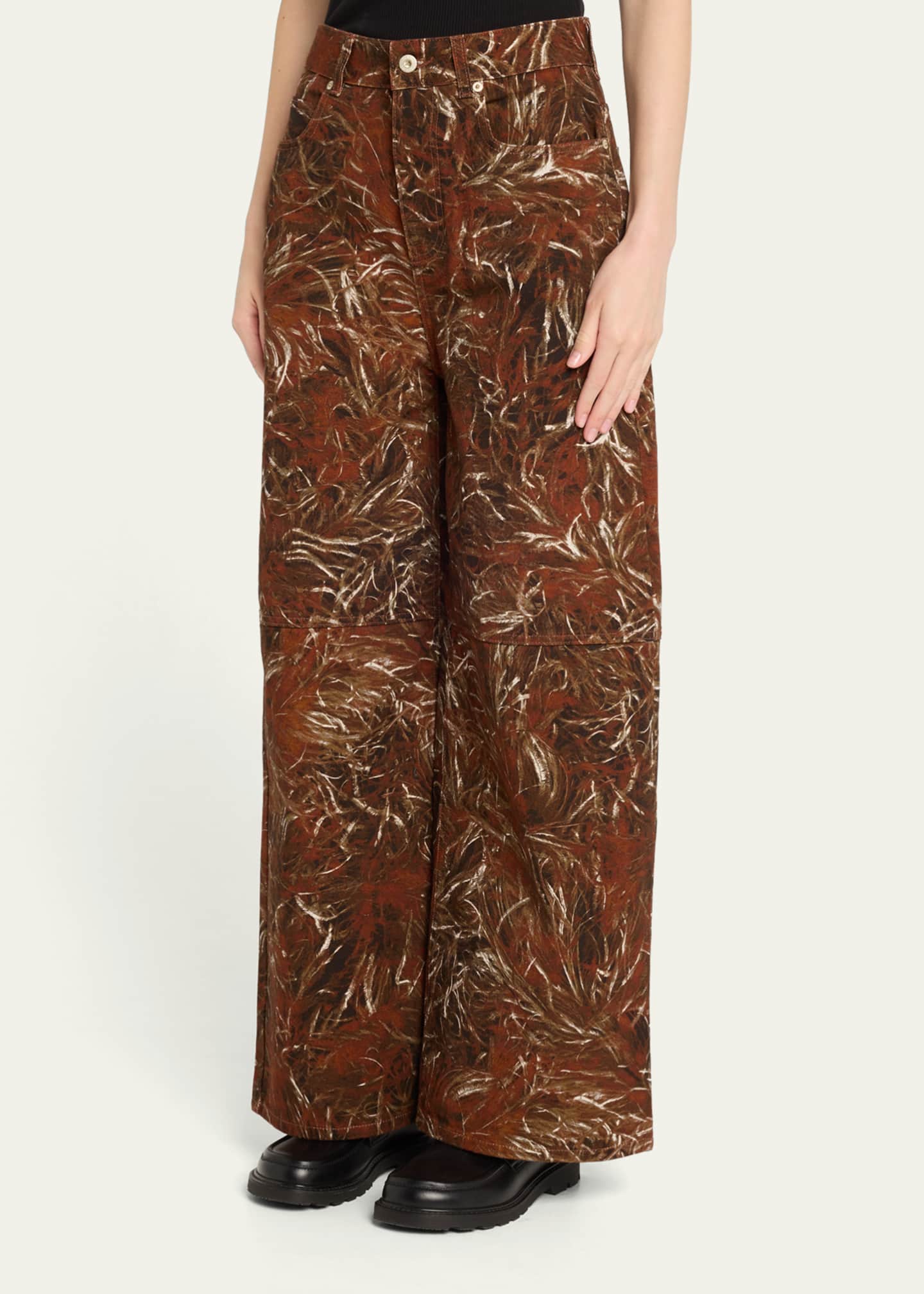 Loewe Feather Printed Denim Wide-Leg Pants Image 4 of 5