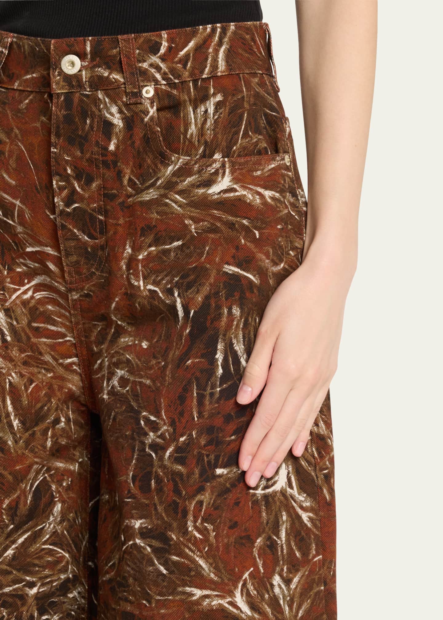 Loewe Feather Printed Denim Wide-Leg Pants Image 5 of 5