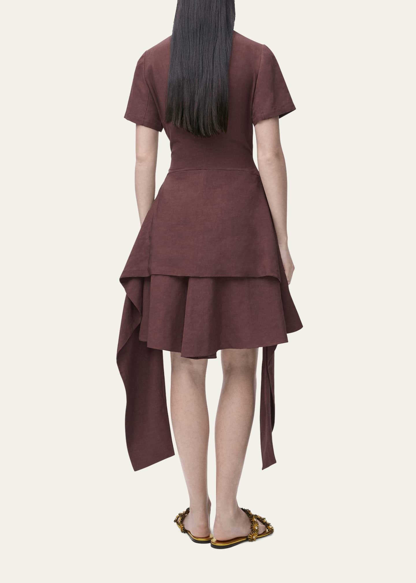 Loewe Anagram-Button Waist-Tie Linen Mini Dress Image 2 of 3