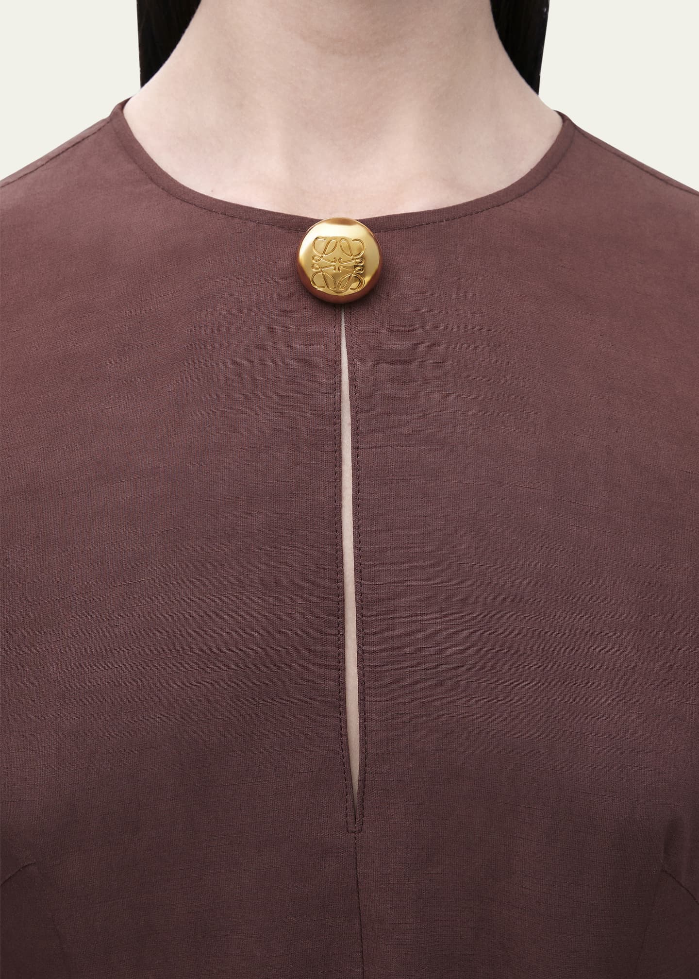 Loewe Anagram-Button Waist-Tie Linen Mini Dress Image 3 of 3