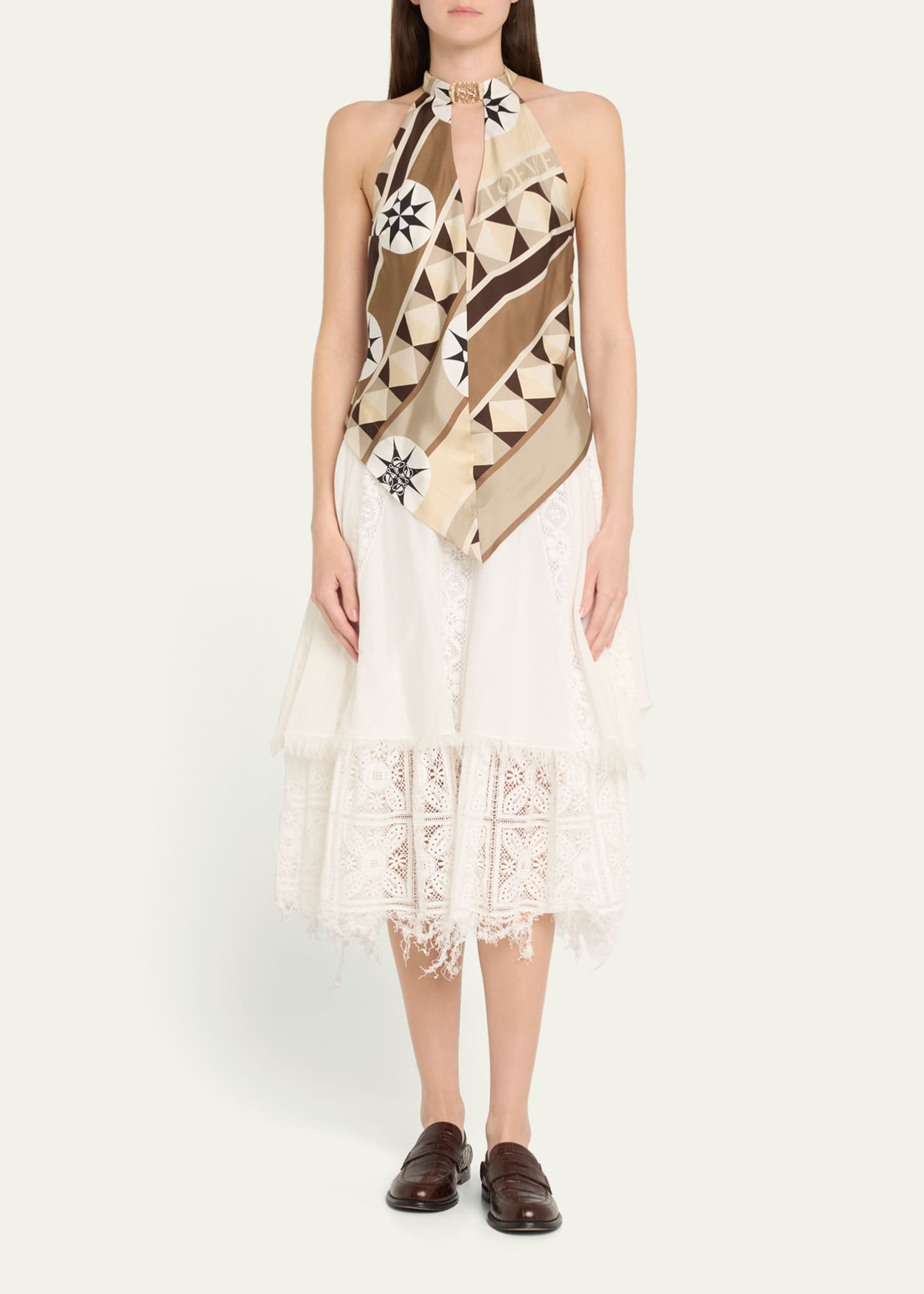 Loewe Lace-Inset Layered Midi Skirt Image 2 of 4