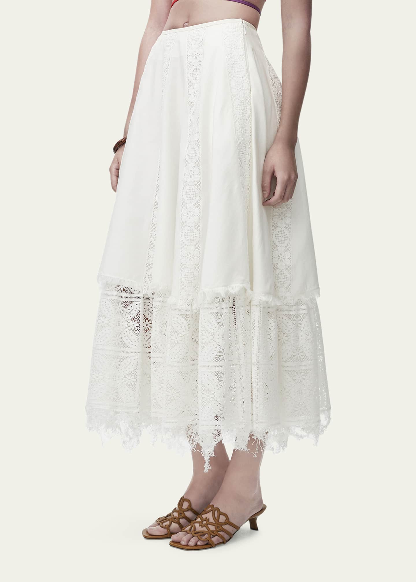 Loewe Lace-Inset Layered Midi Skirt Image 4 of 4